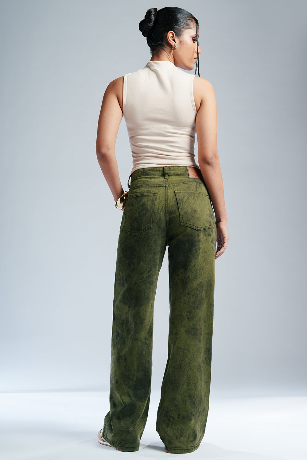 Galactic Olive Panelled Straight Fit Jeans