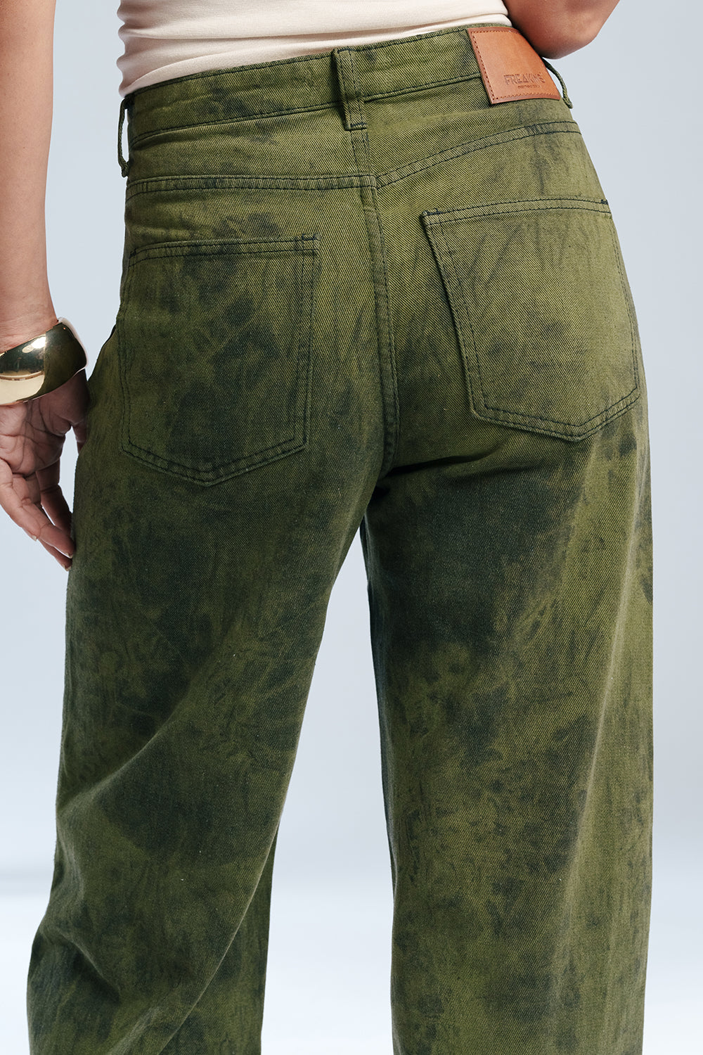 Galactic Olive Panelled Straight Fit Jeans