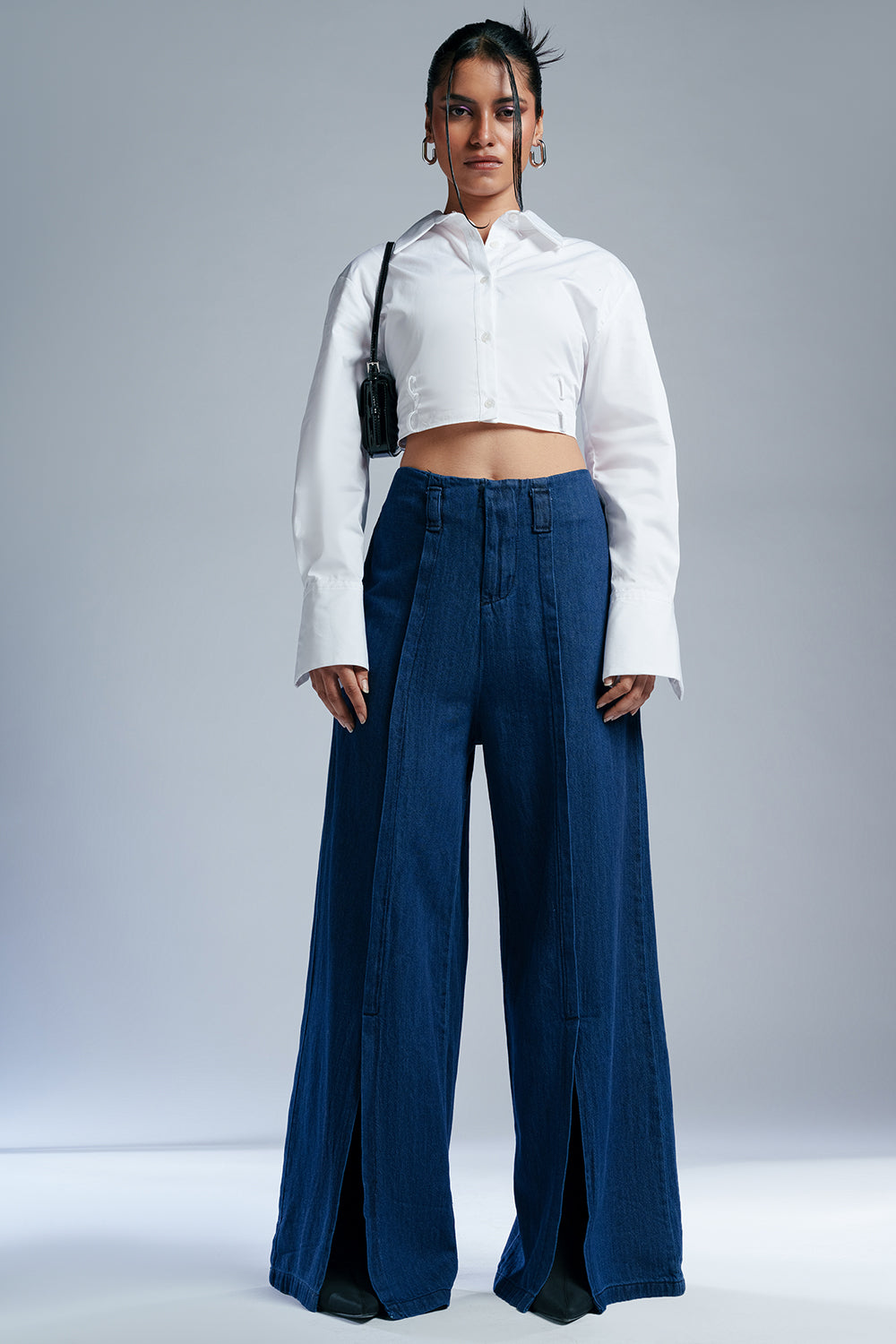 Indigo Blitz Front Slit Denim Korean Pants