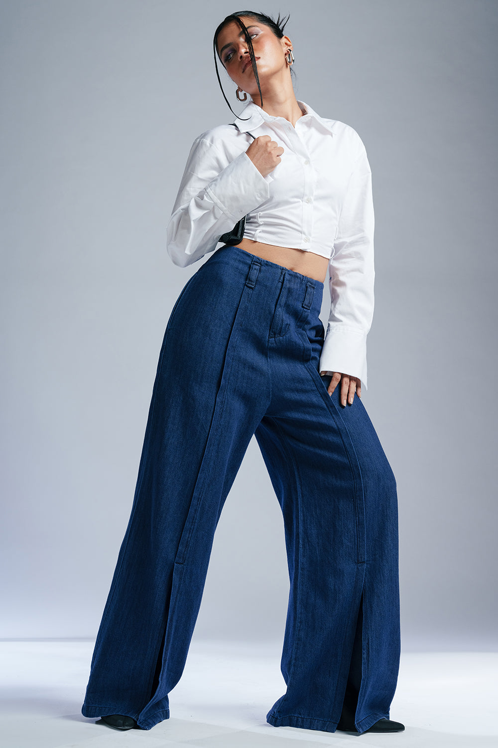 Indigo Blitz Front Slit Denim Korean Pants