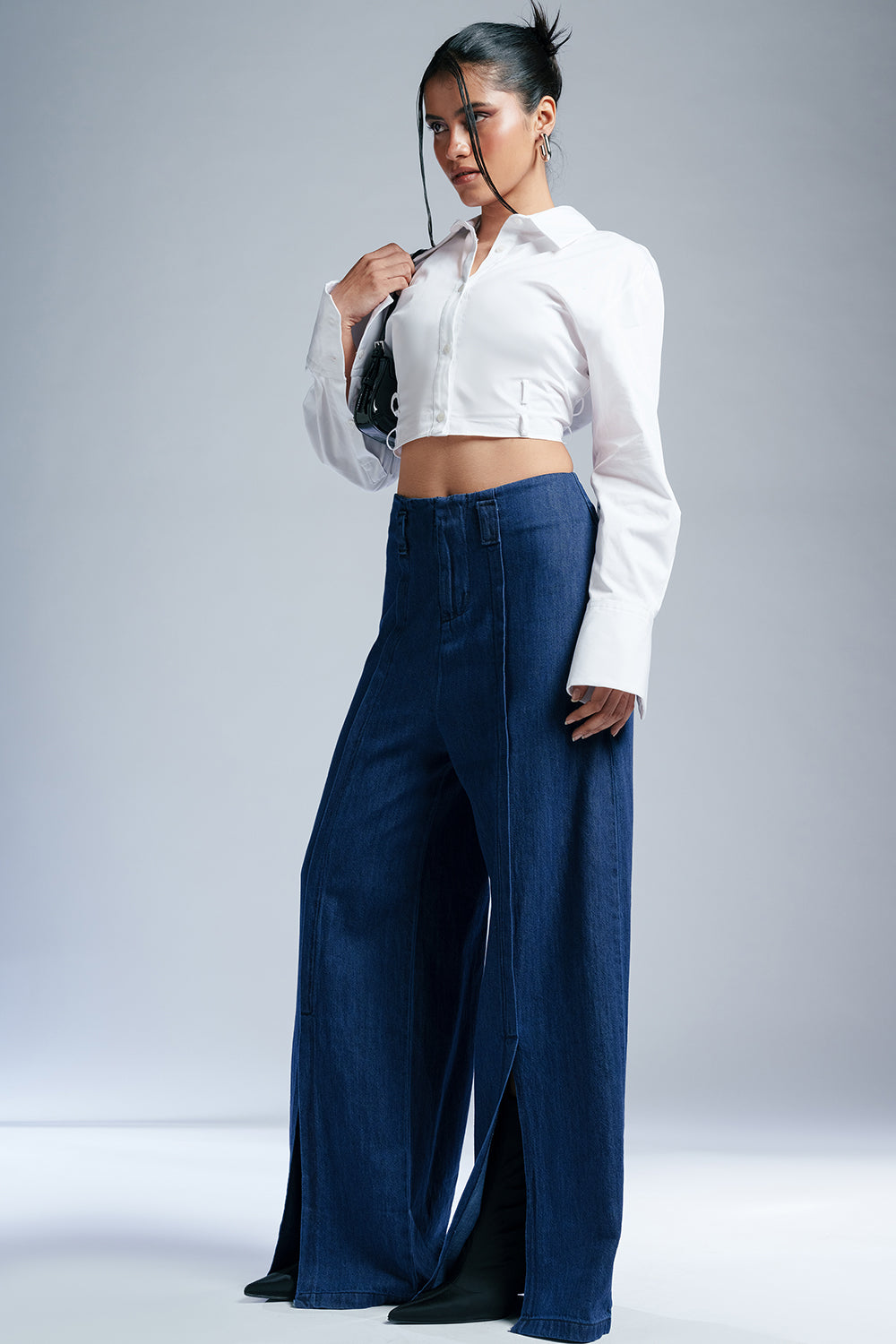 Indigo Blitz Front Slit Denim Korean Pants