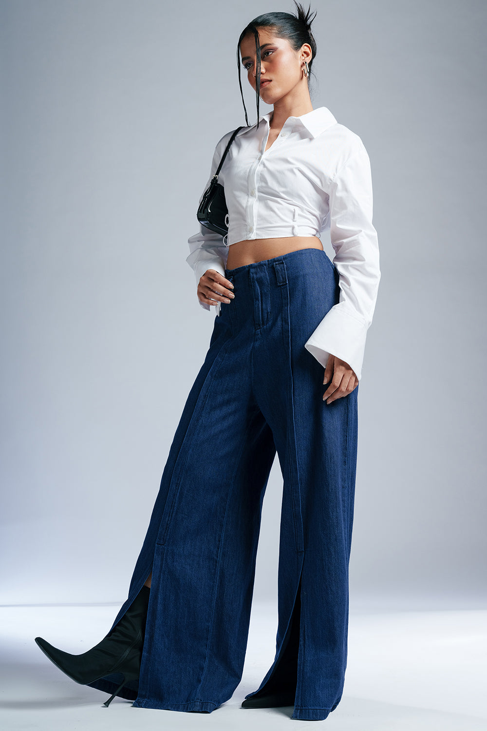 Indigo Blitz Front Slit Denim Korean Pants