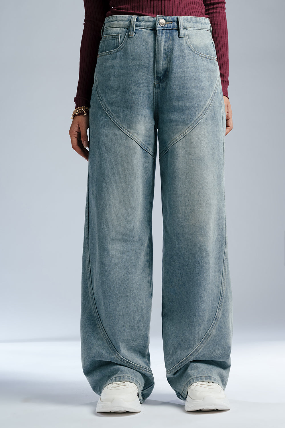 Celestial Blue Panelled Straight Fit Jeans