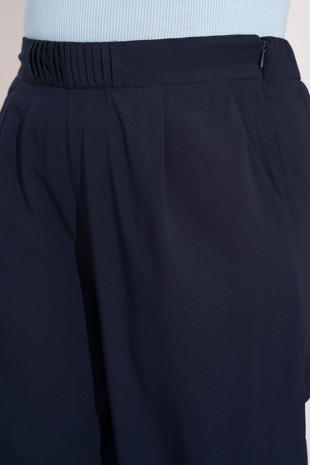 Navy Chisel Pleated Waistband Curve Korean Pants