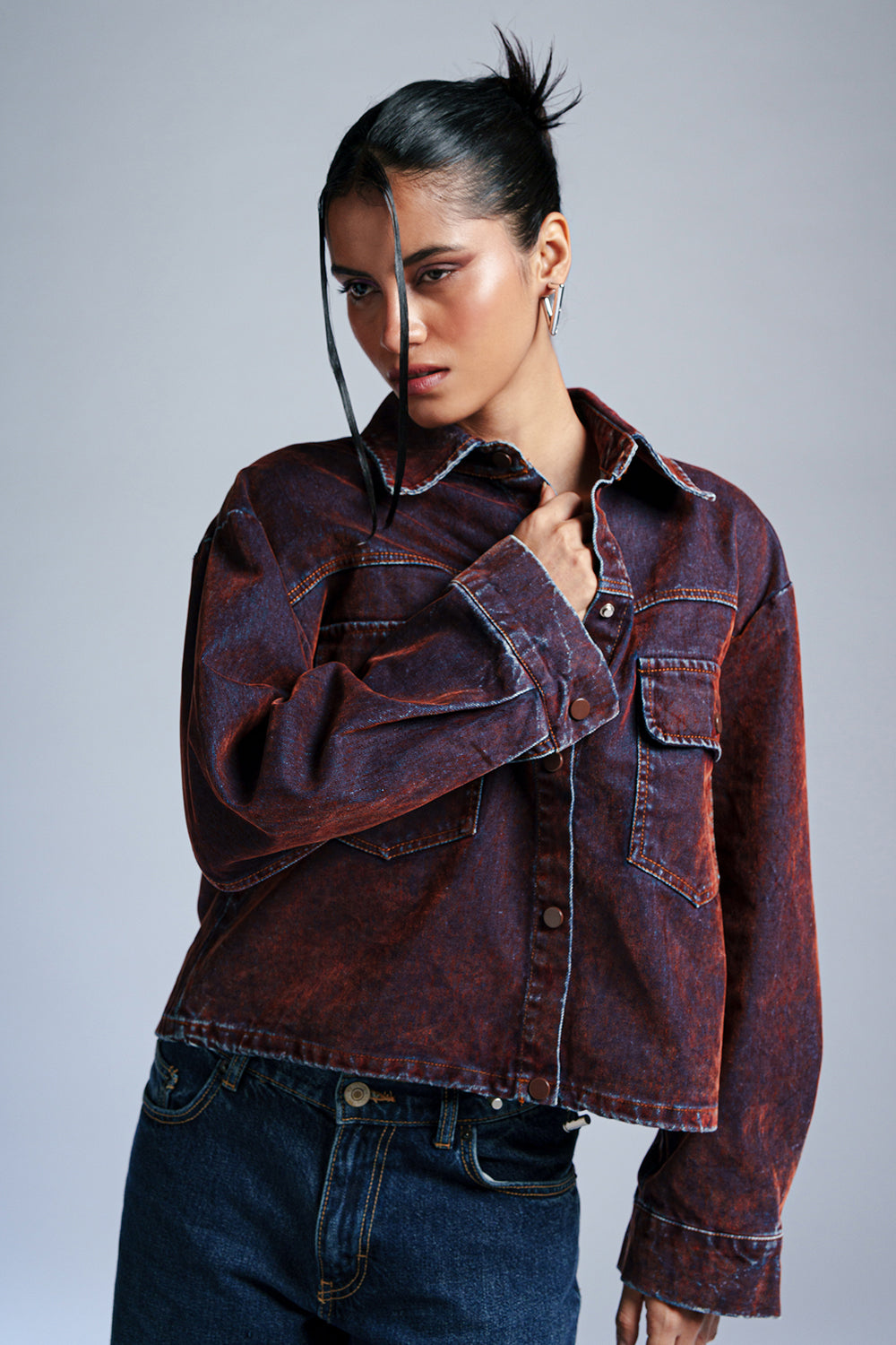 Wine Velvet Classic Denim Jacket