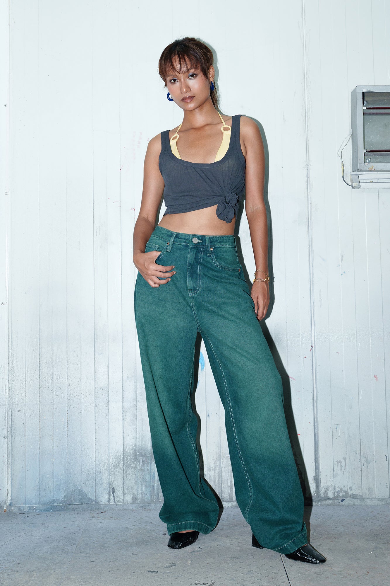 Vivid Green Women's Baggy Straight Jeans