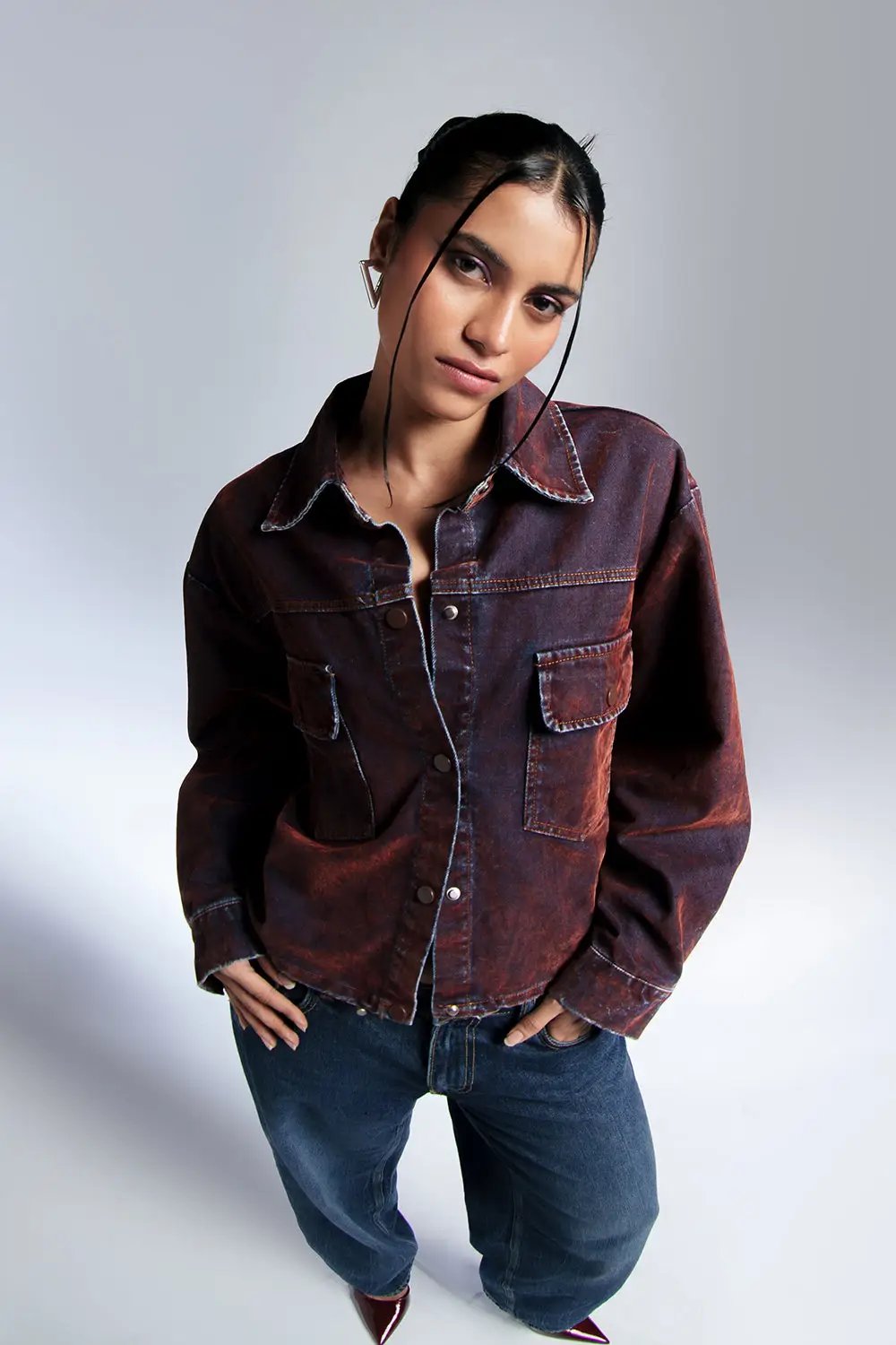 Wine Velvet Classic Denim Jacket