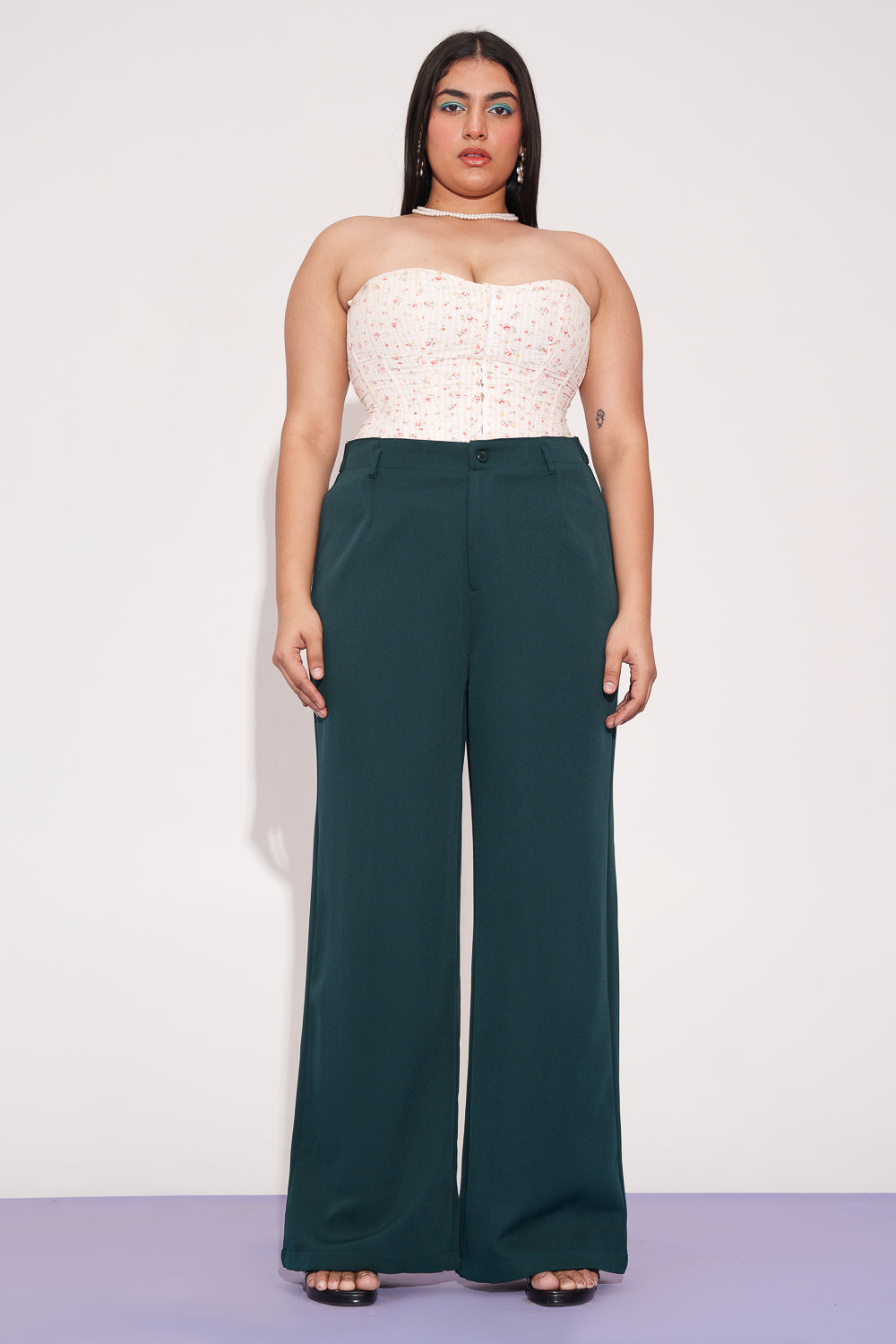 Deep Pine Curve Wide Leg Adjustable Korean Pants