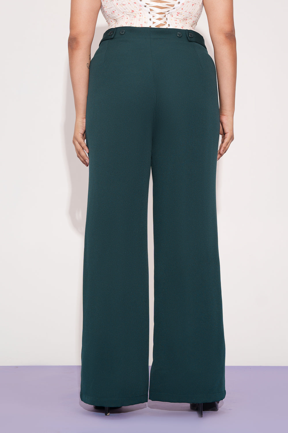 Deep Pine Curve Wide Leg Adjustable Korean Pants