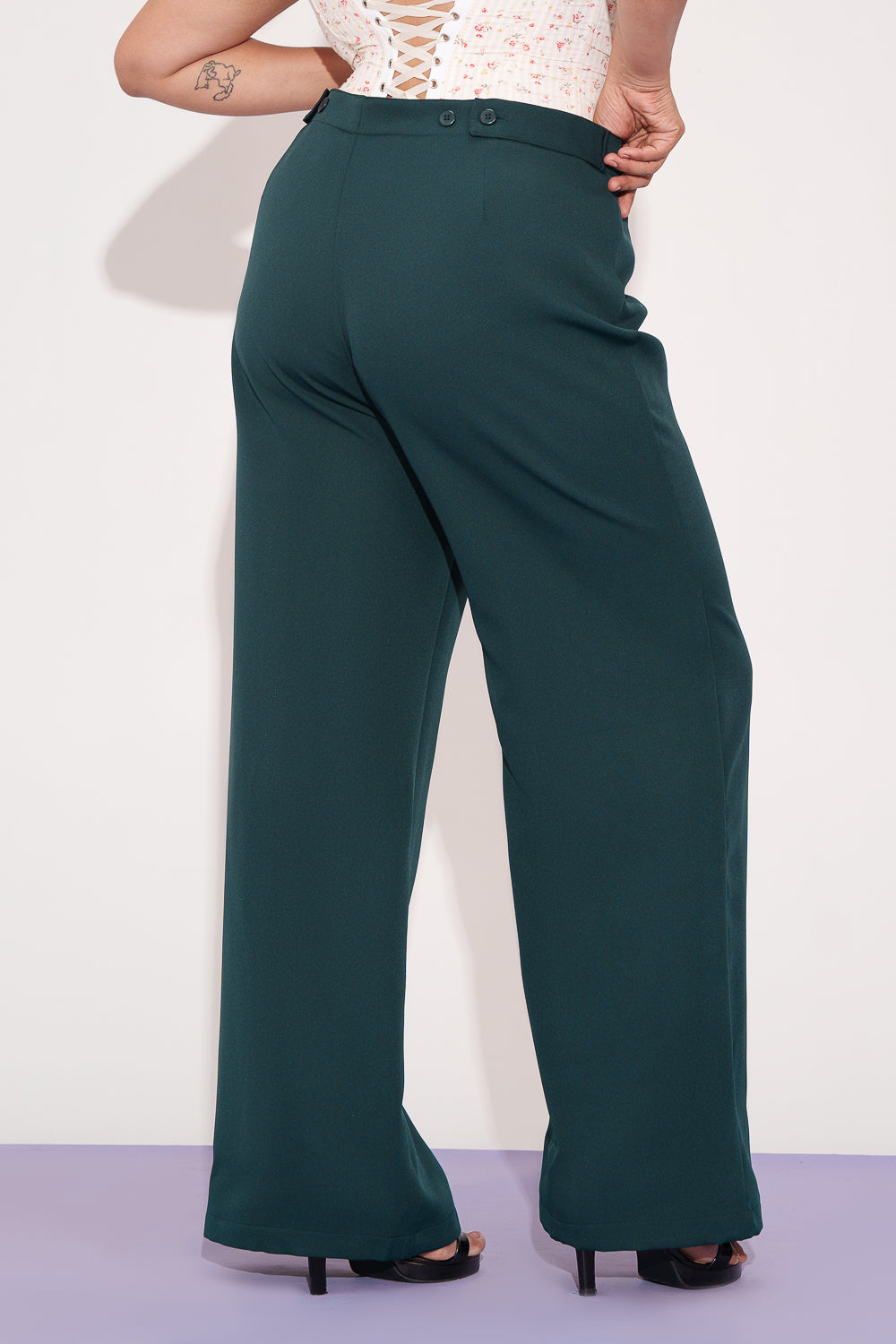 Deep Pine Curve Wide Leg Adjustable Korean Pants