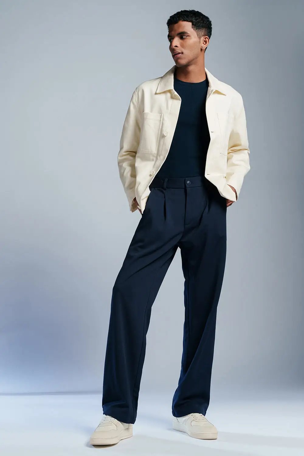 Pitch Navy Men's Textured Korean Pants