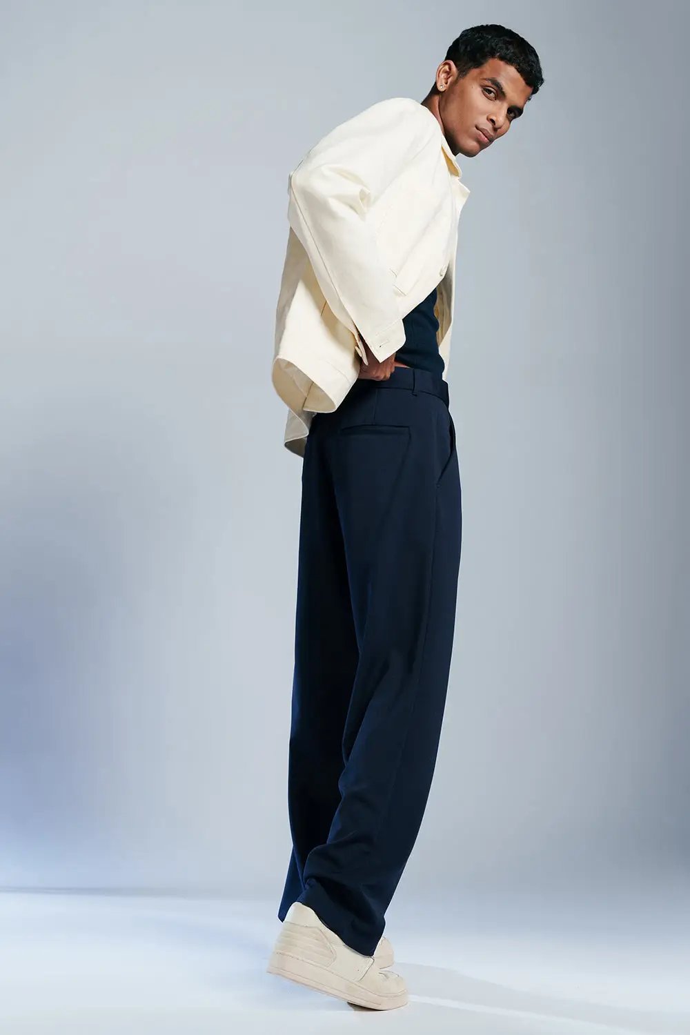 Pitch Navy Men's Textured Korean Pants