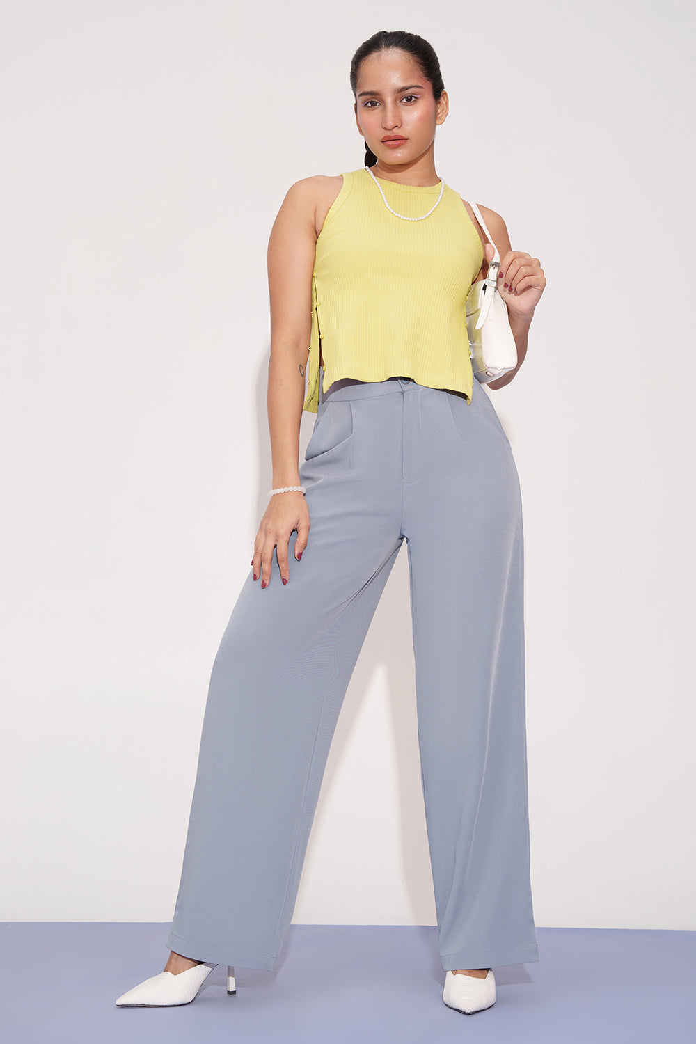 Opal Blue Single Pleated Korean Pants