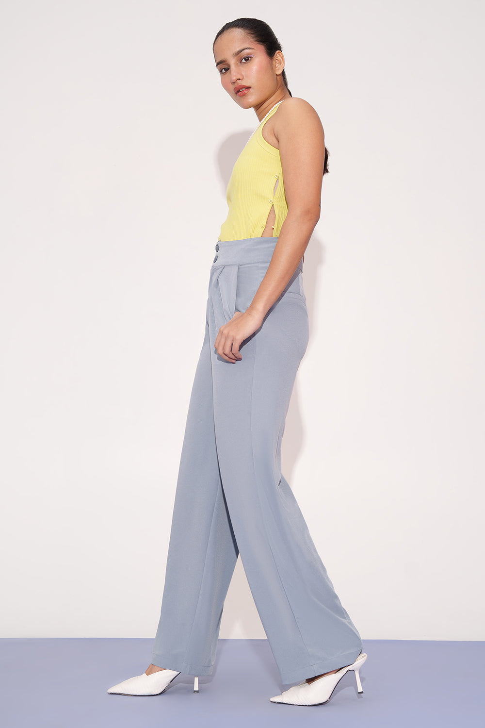 Opal Blue Single Pleated Korean Pants