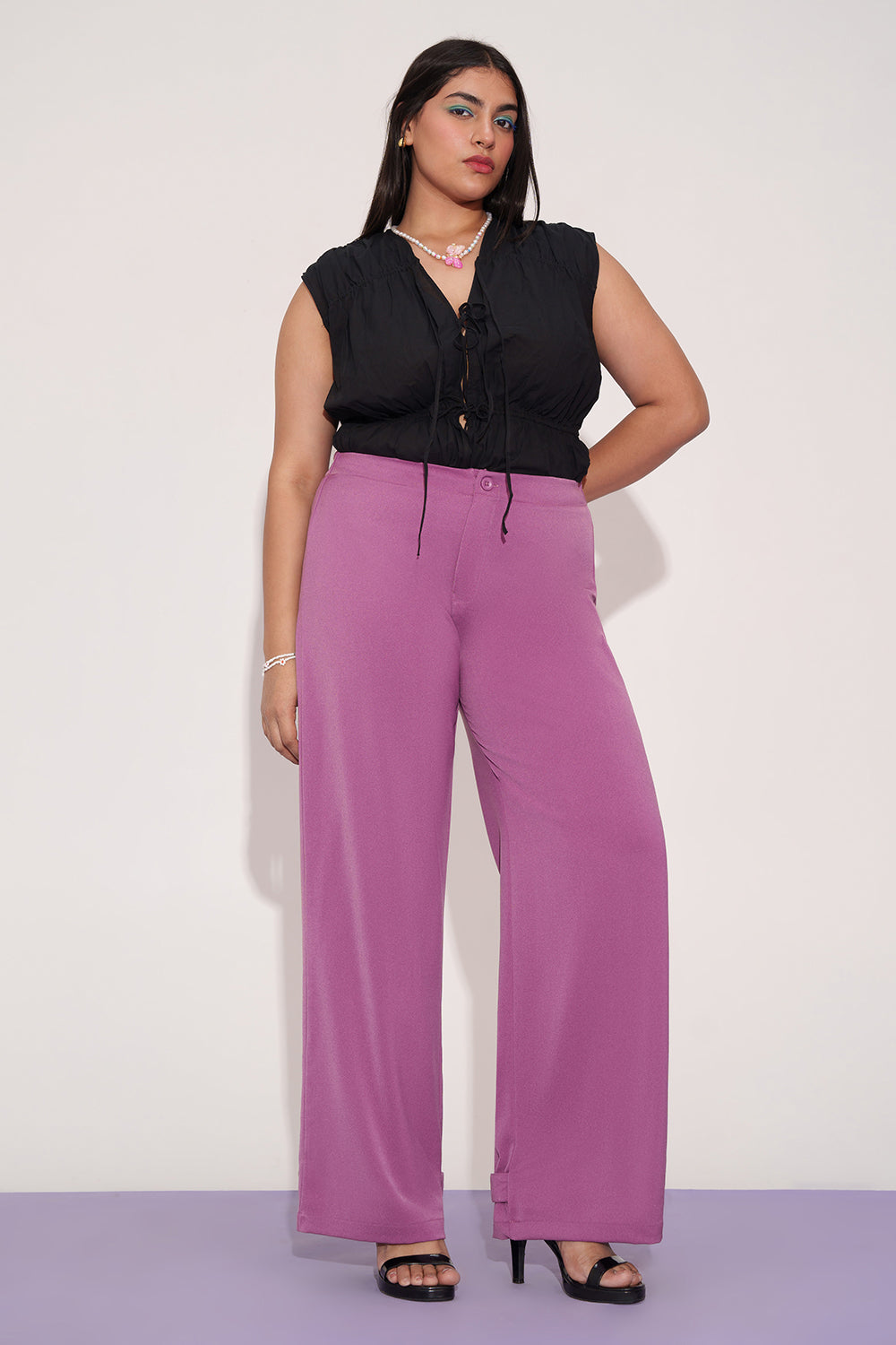 Mauve Taupe Curve Straight Fit Korean Pants