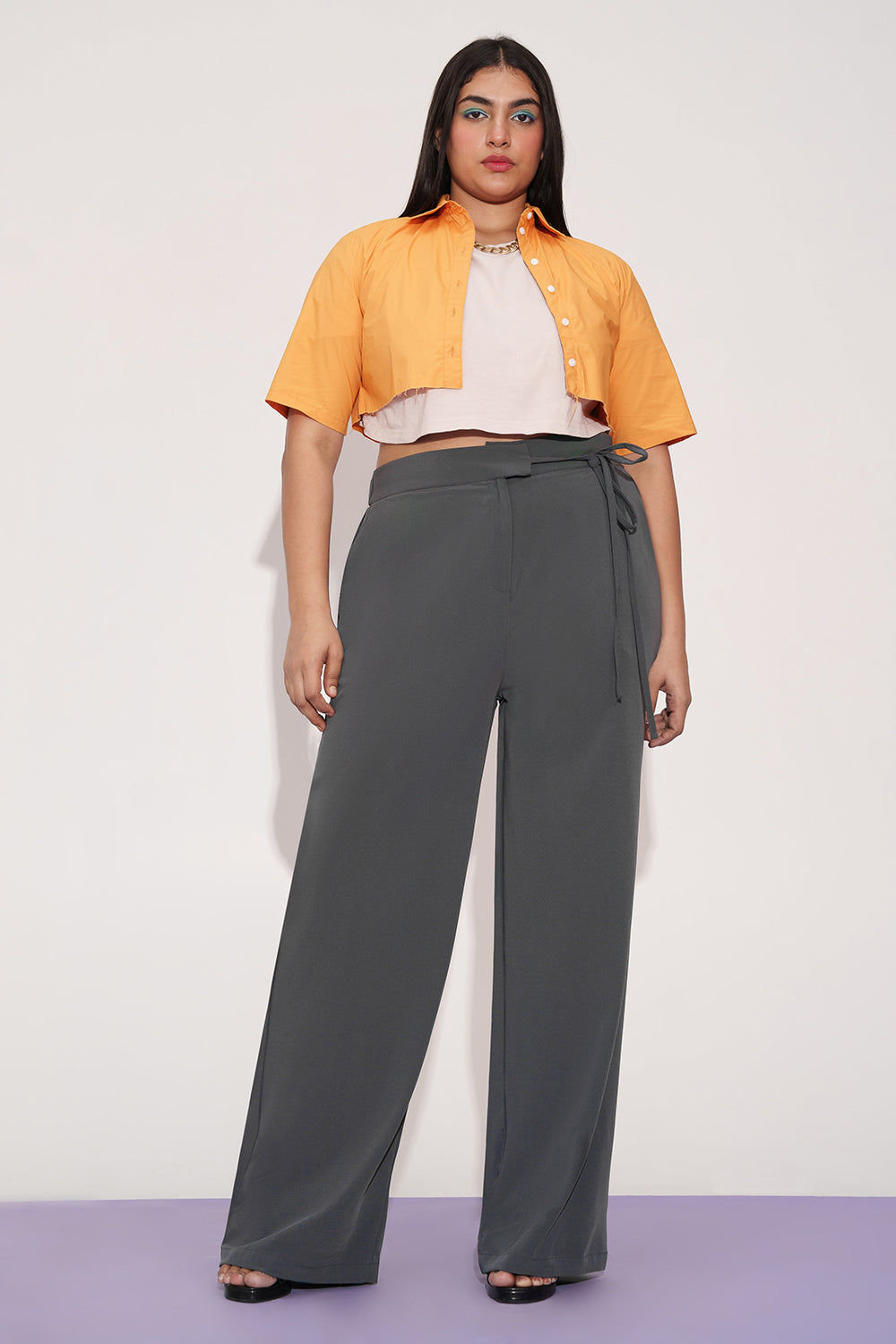 Nami Grey Curve Tie-up Korean Pants