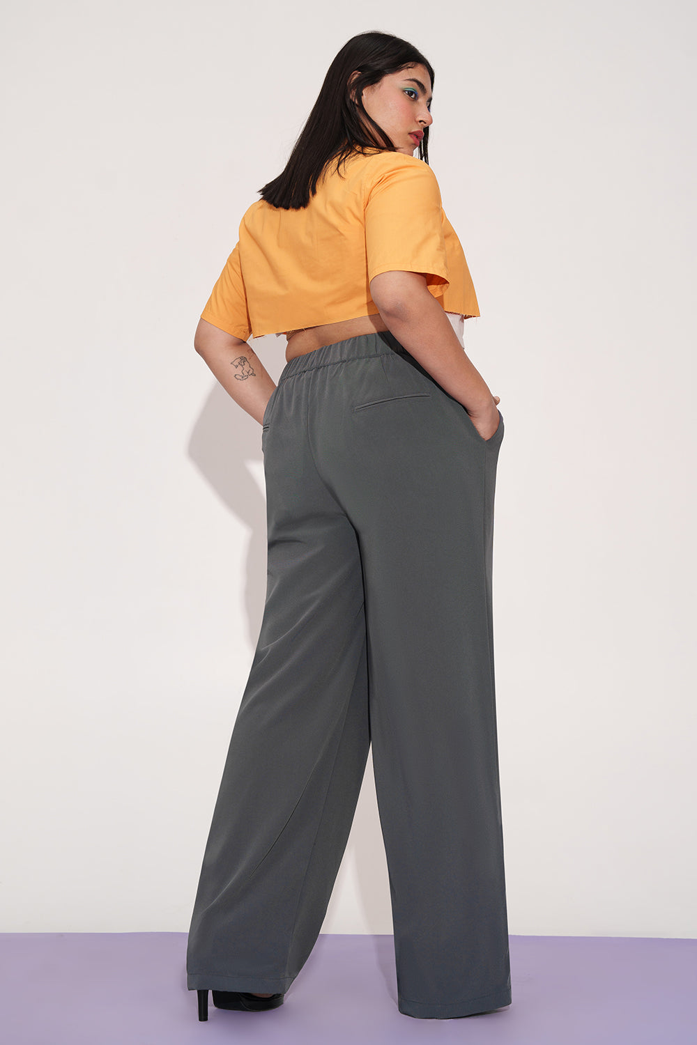 Nami Grey Curve Tie-up Korean Pants