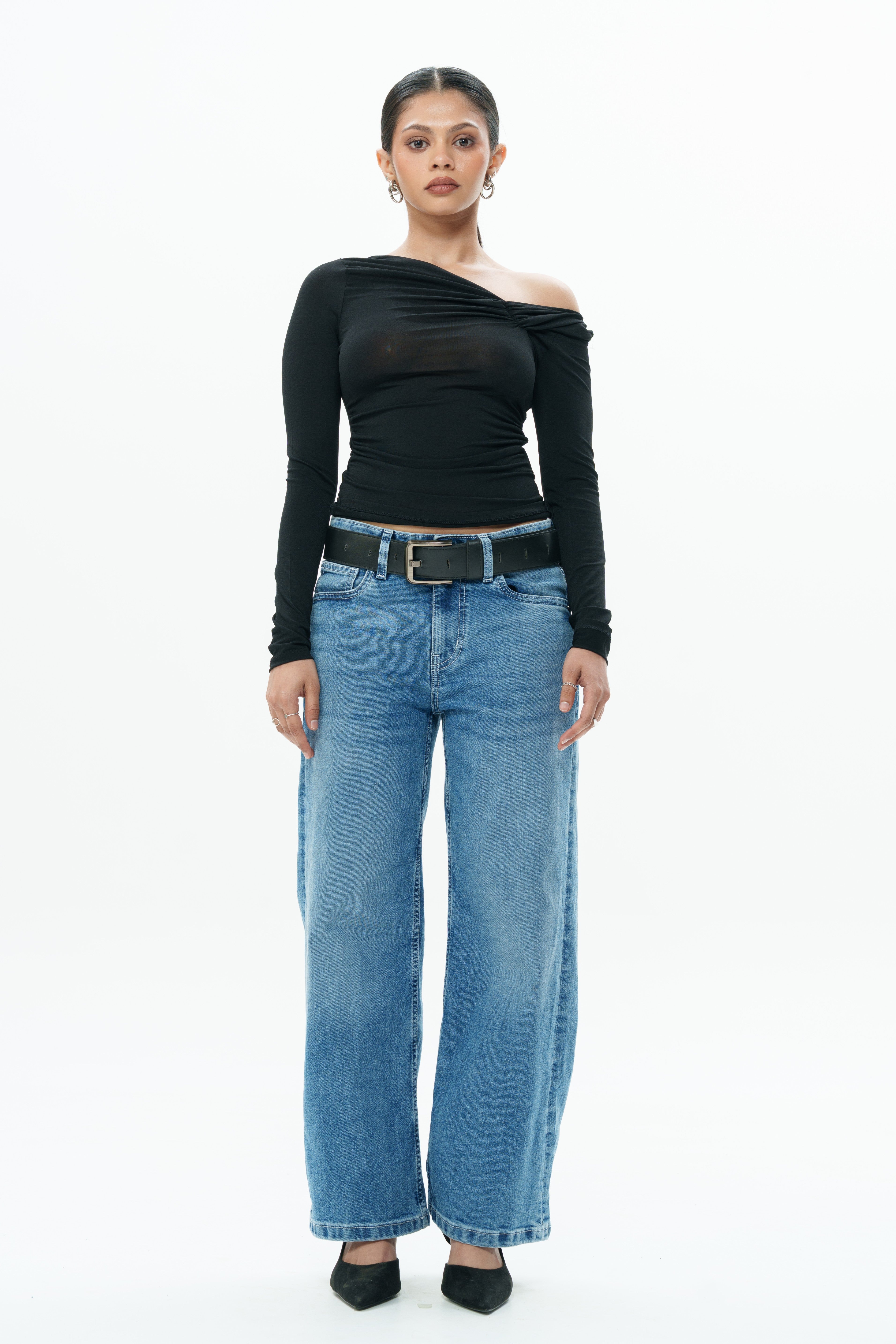 Blue Drip Cropped Baggy Jeans