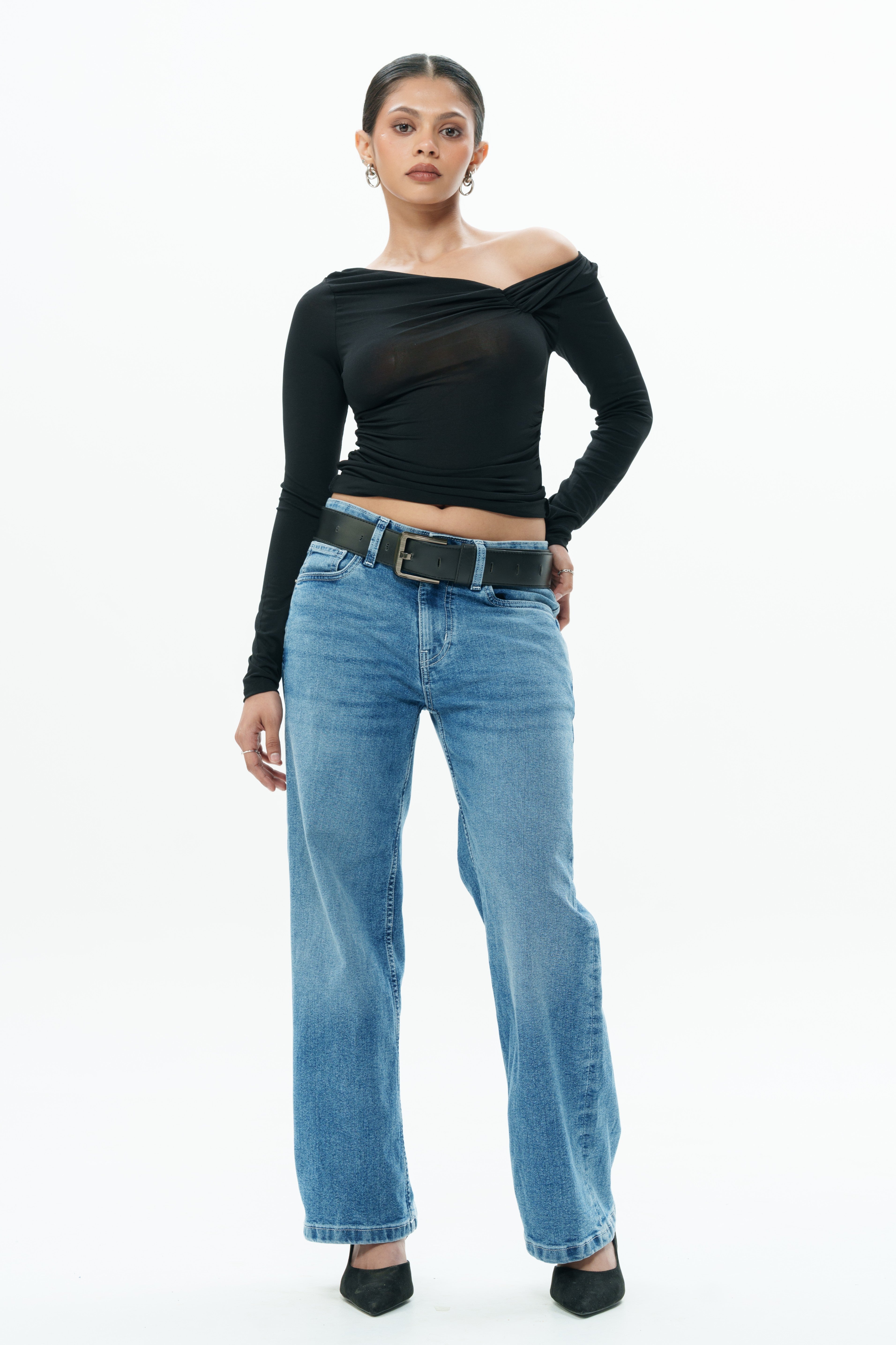 Blue Drip Cropped Baggy Jeans