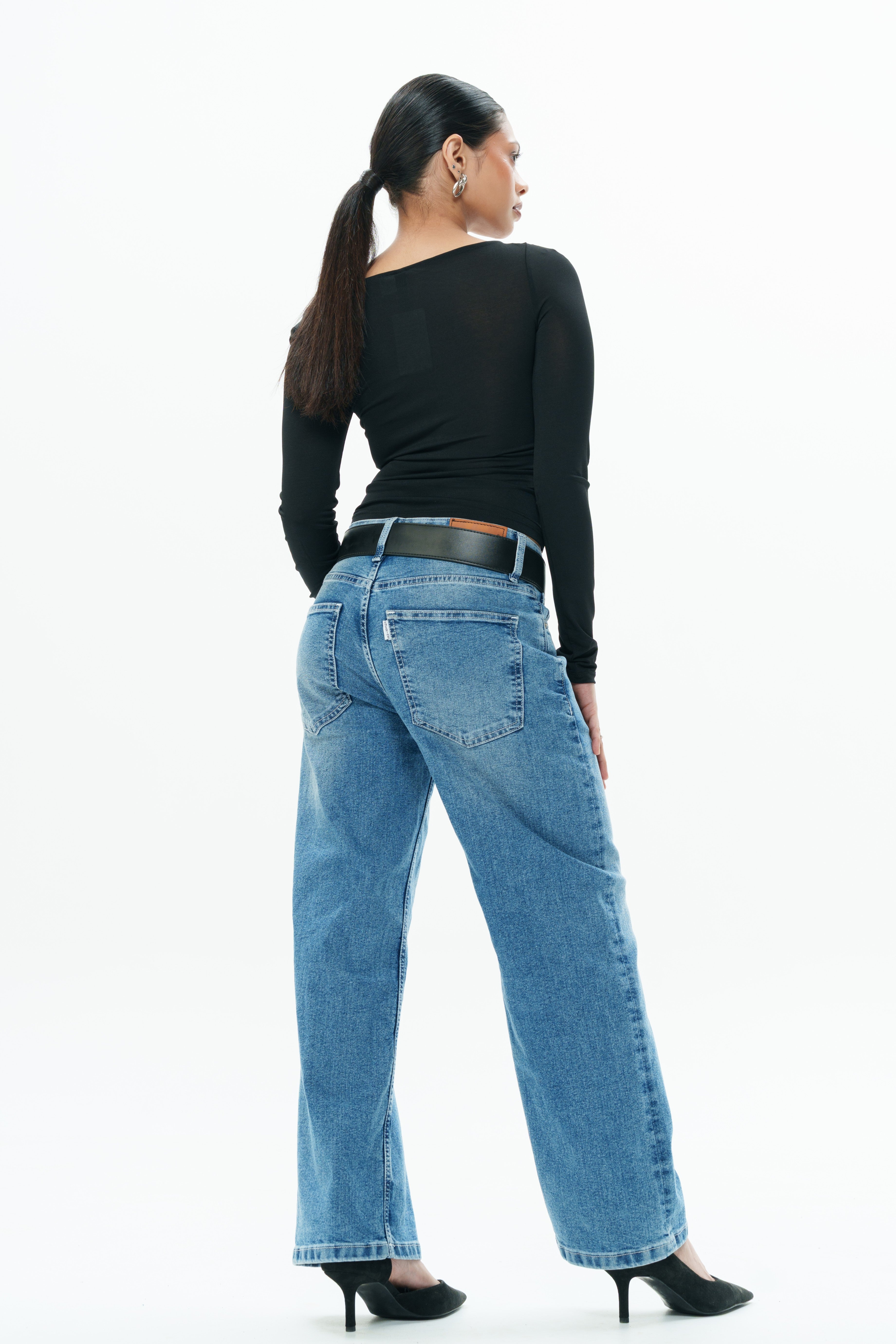 Blue Drip Cropped Baggy Jeans