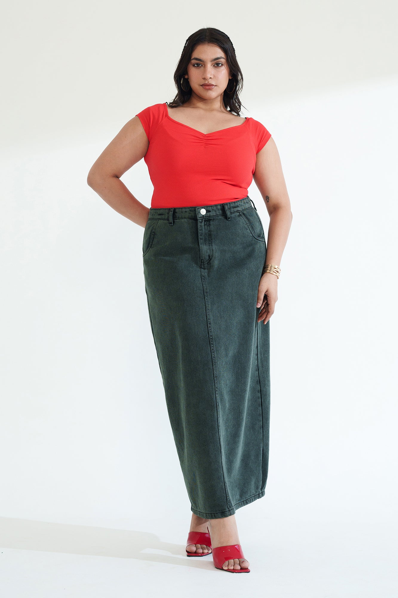 Dark Ivy Curve Long Straight Skirt