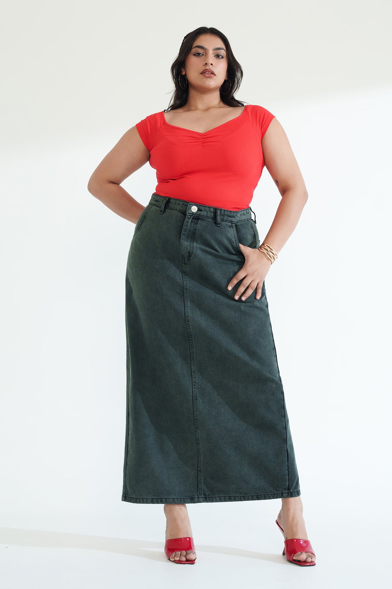 Dark Ivy Curve Long Straight Skirt