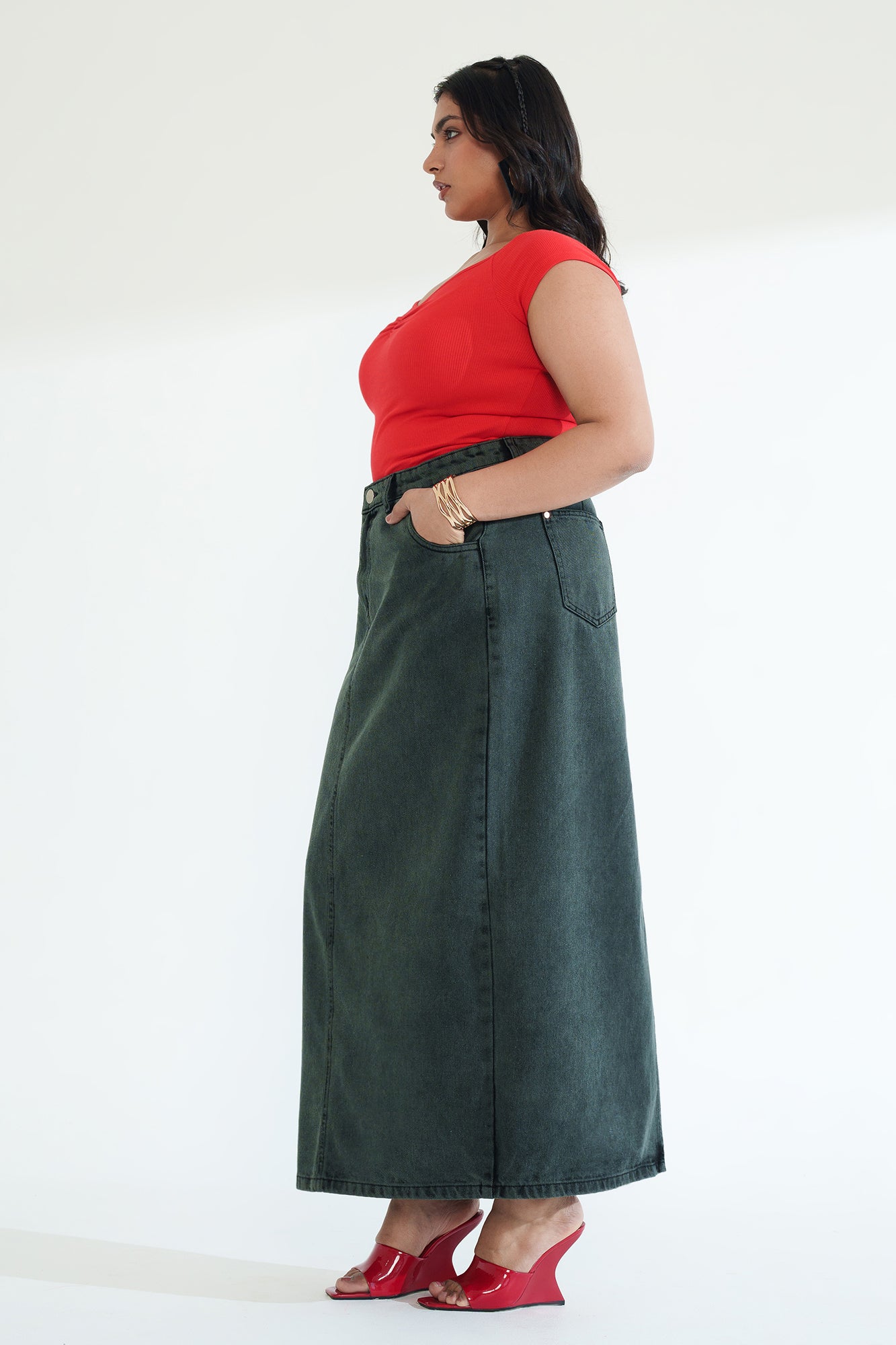 Dark Ivy Curve Long Straight Skirt