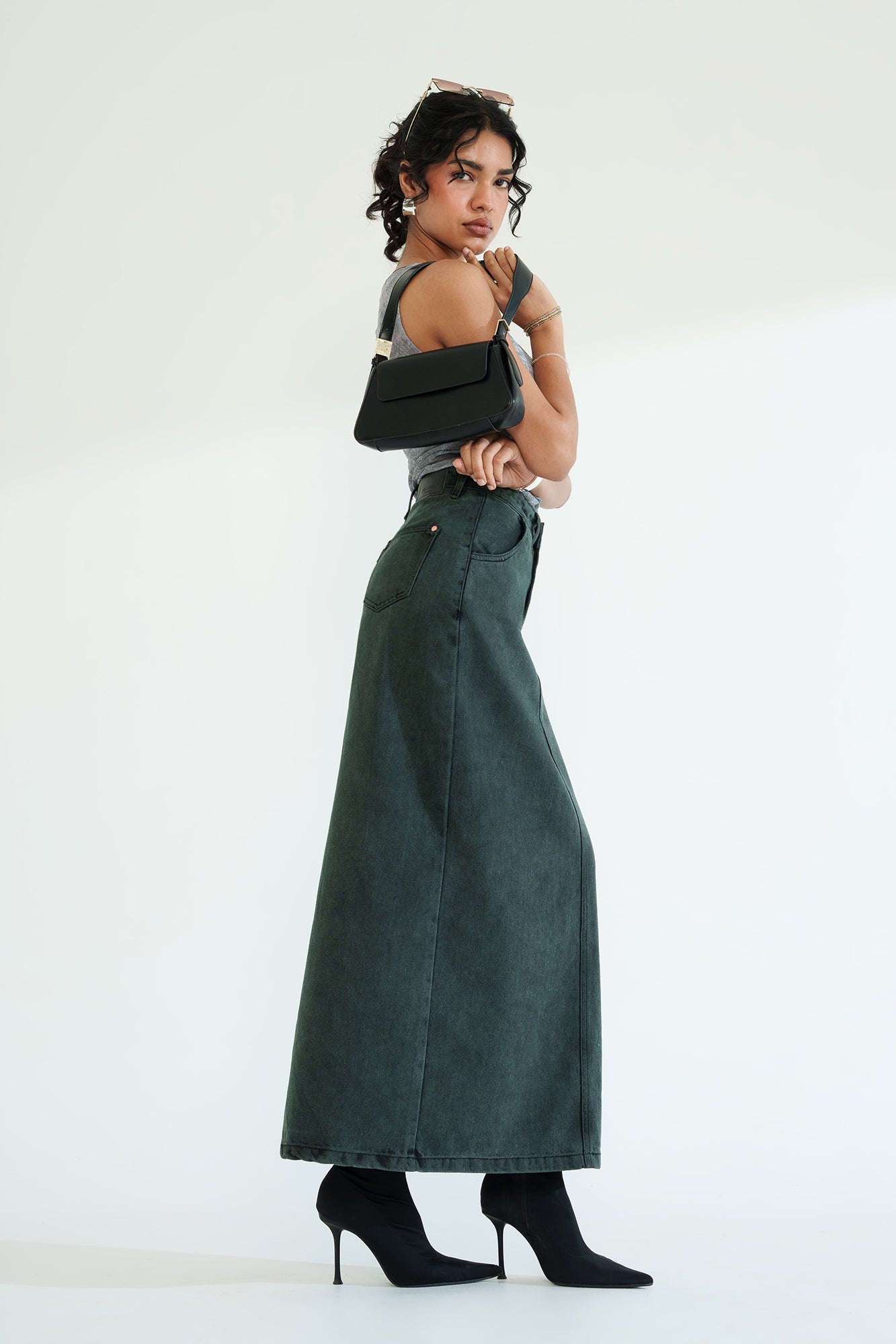 Midnight Green Long Straight Skirt
