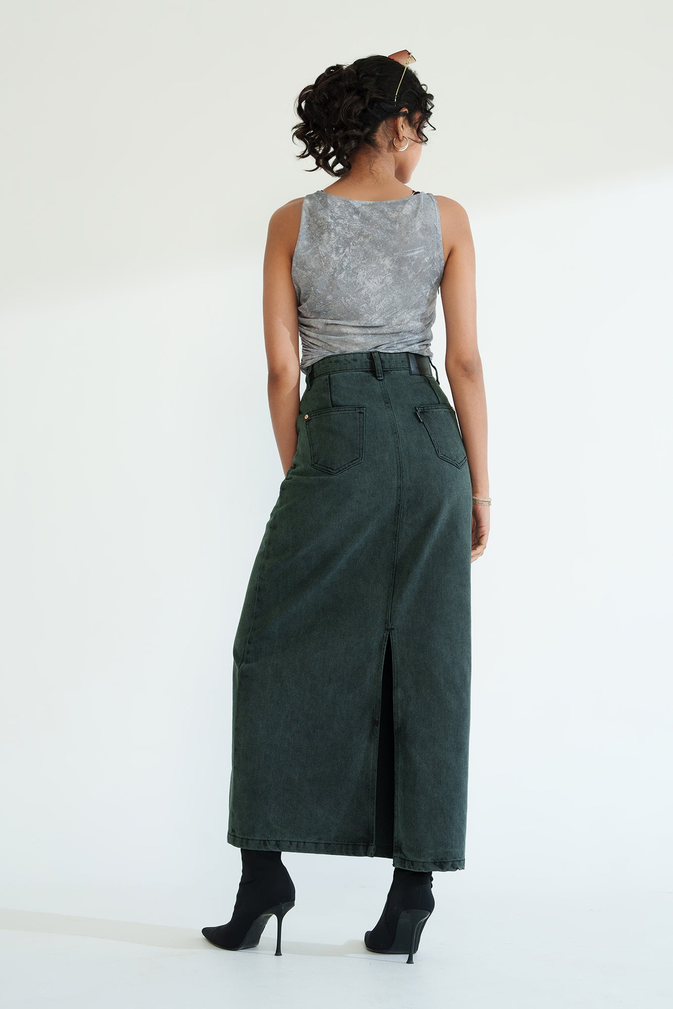 Midnight Green Long Straight Skirt