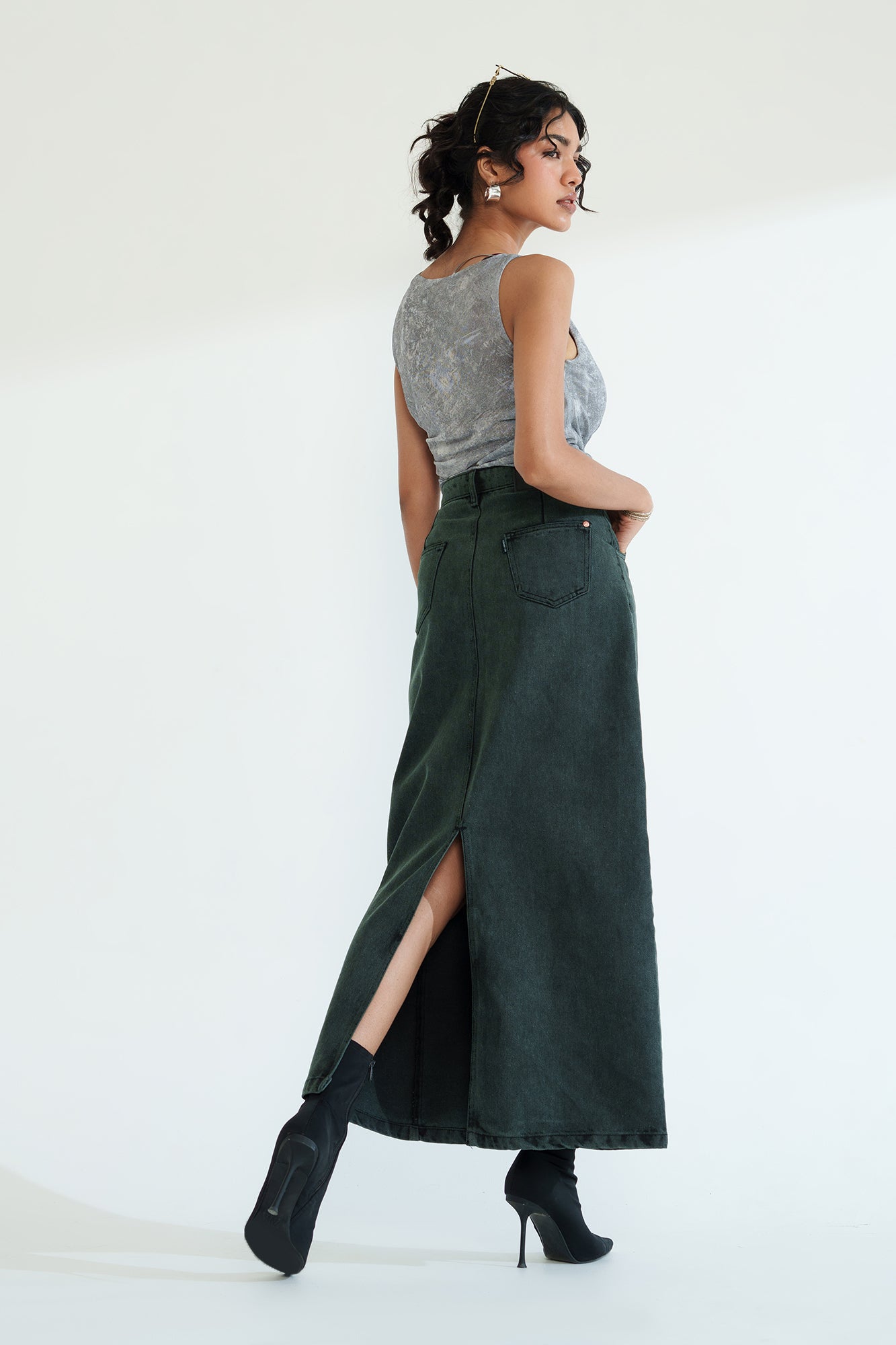 Midnight Green Long Straight Skirt