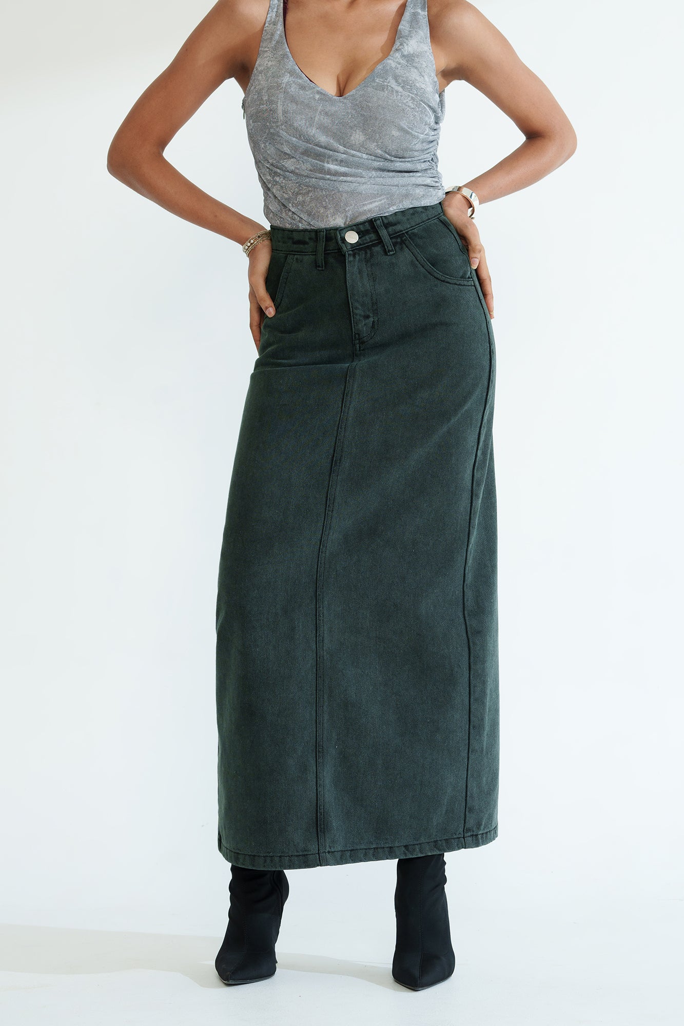 Midnight Green Long Straight Skirt