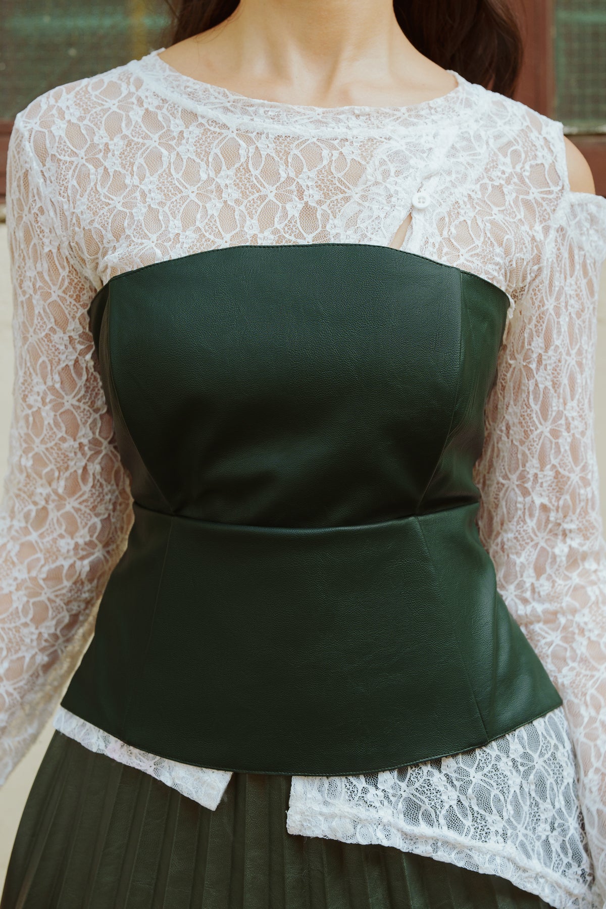 Matcha Green Leather Corset