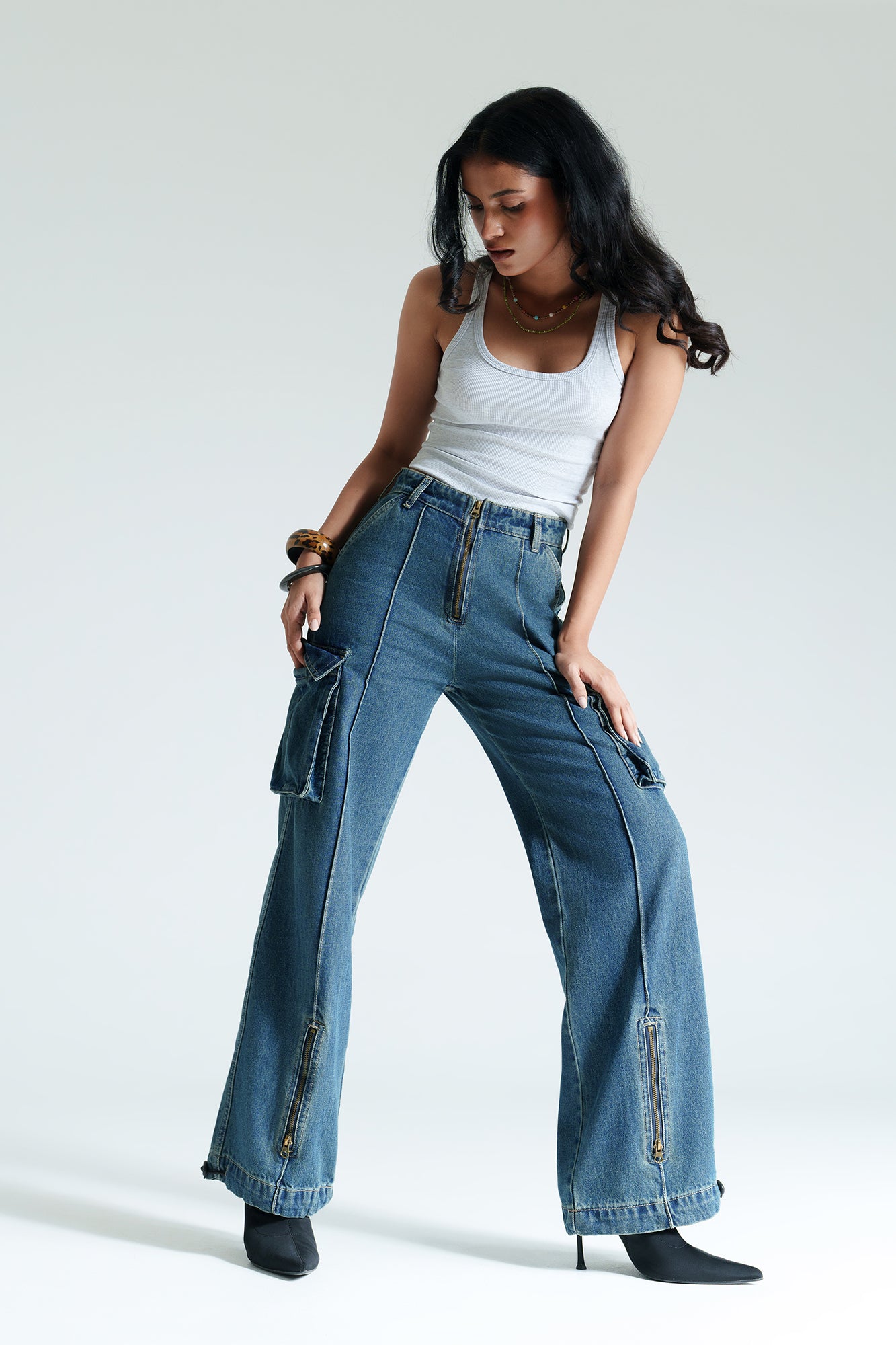 Indigo Pintuck Women's Straight Cargo Jeans