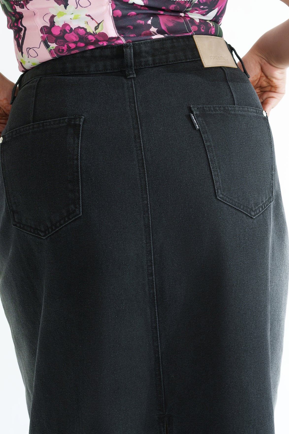 Dark Eclipse Curve Long Straight Denim Skirt