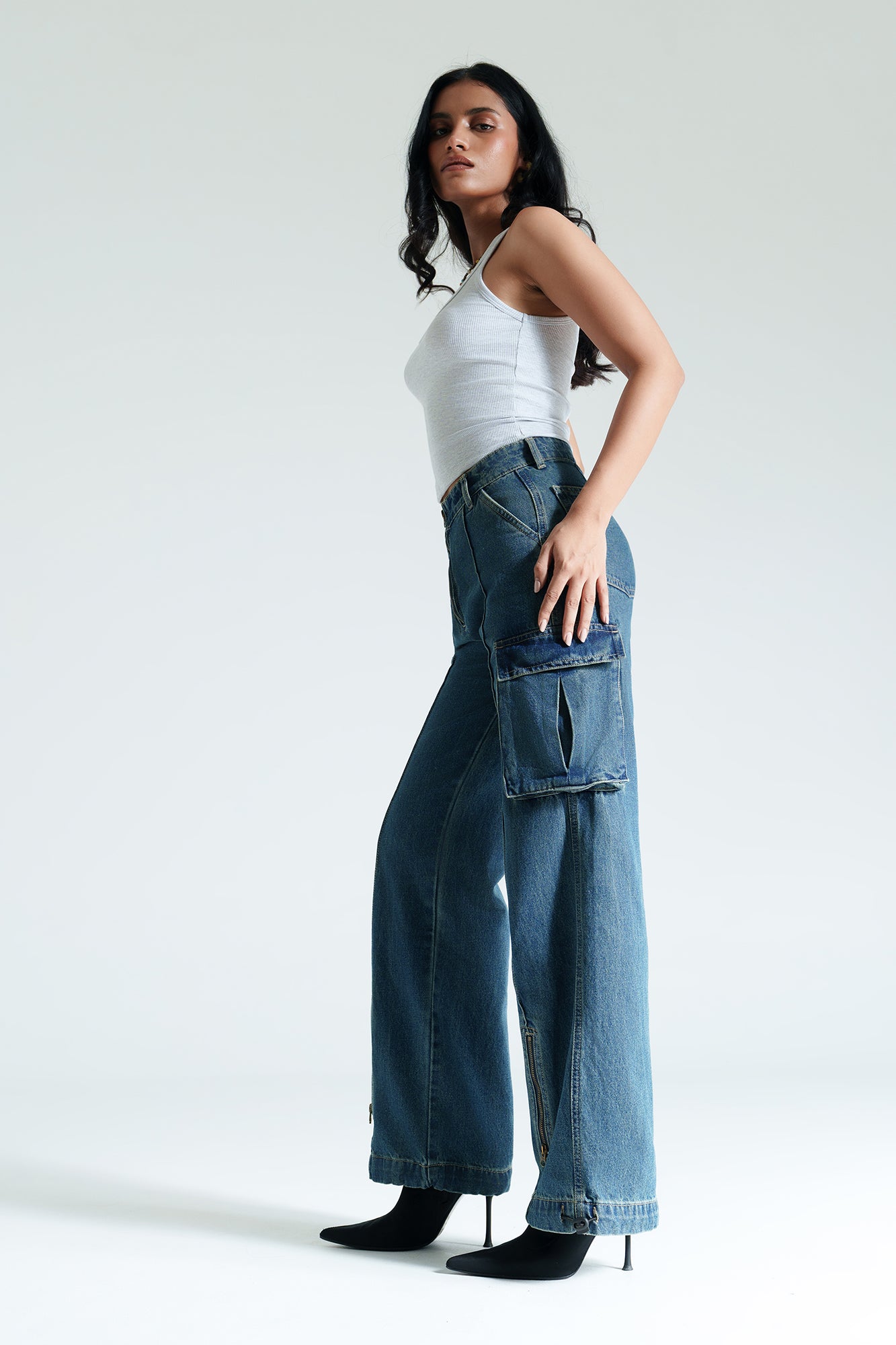 Indigo Pintuck Women's Straight Cargo Jeans