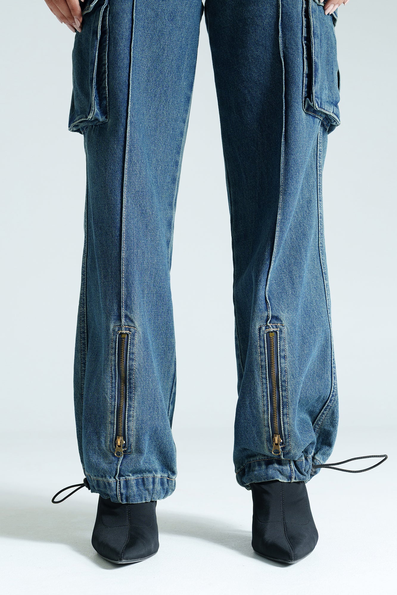 Indigo Pintuck Women's Straight Cargo Jeans