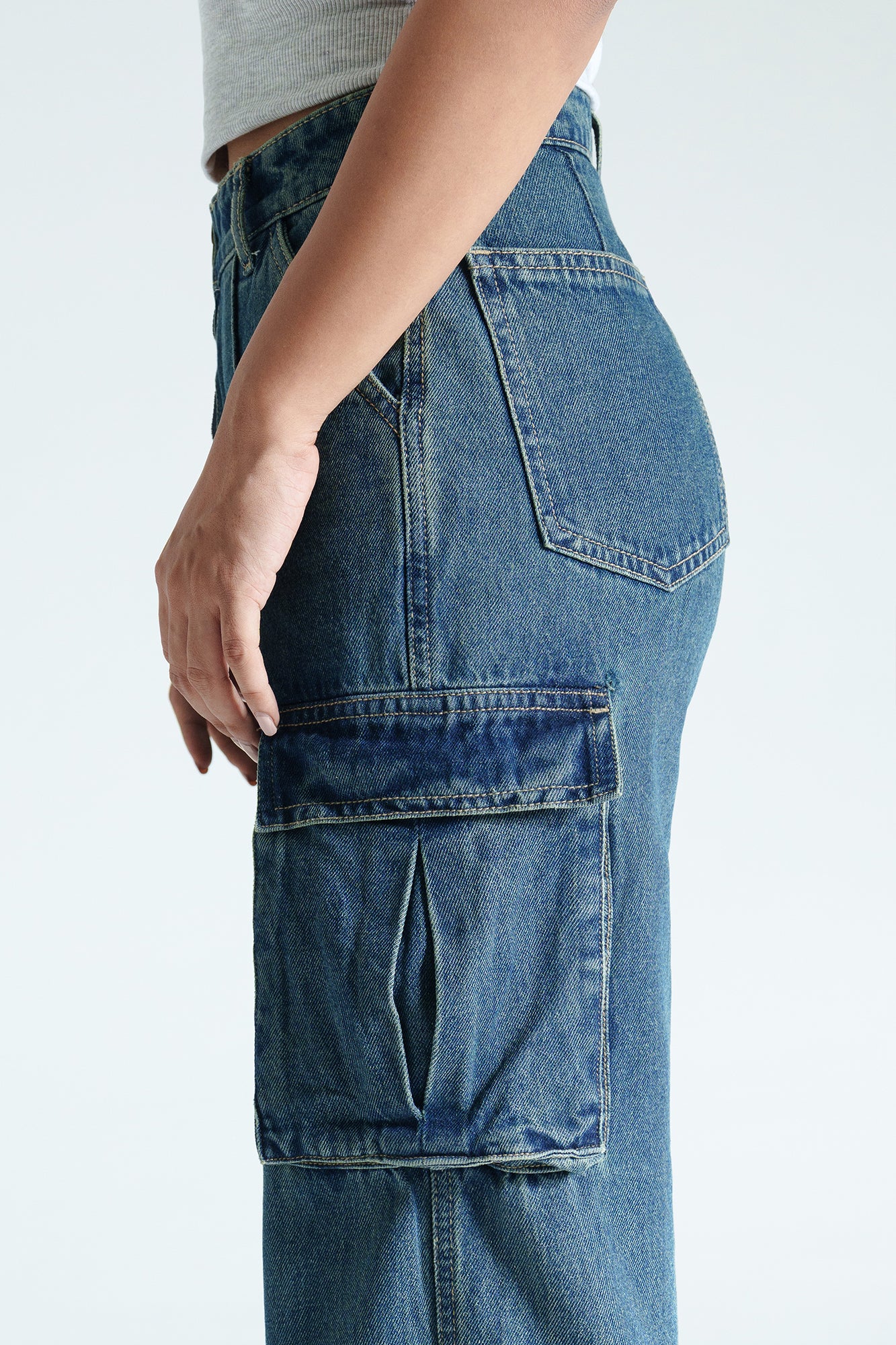Indigo Pintuck Women's Straight Cargo Jeans