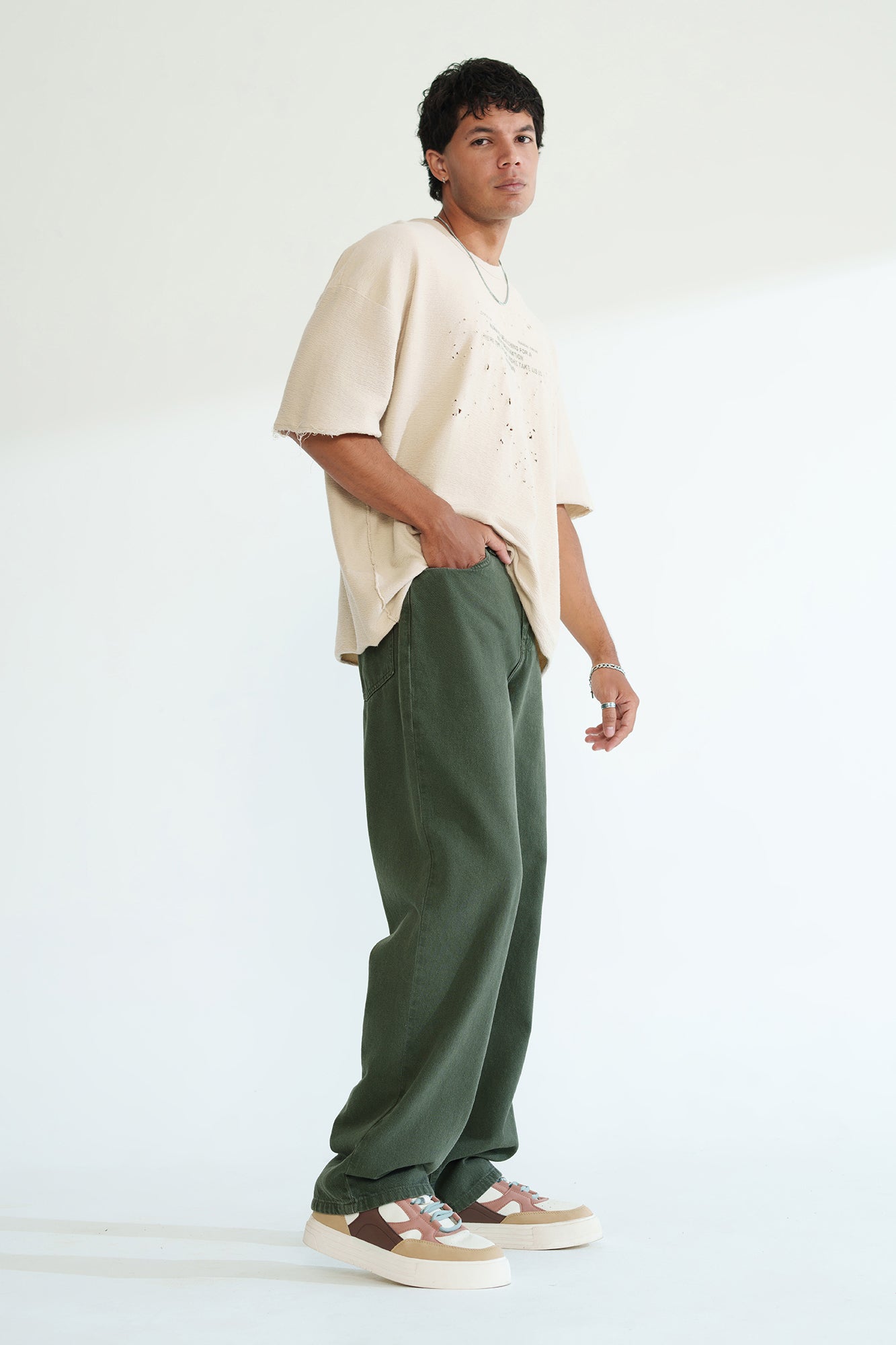 Dark Olive Men's Baggy Straight Jeans