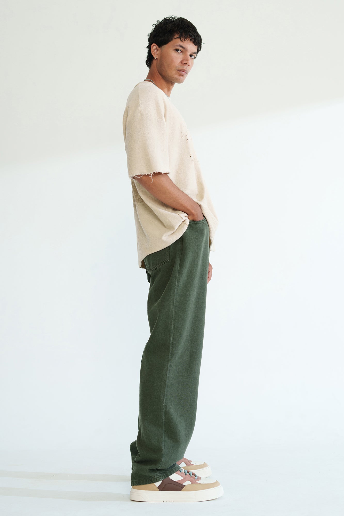 Dark Olive Men's Baggy Straight Jeans