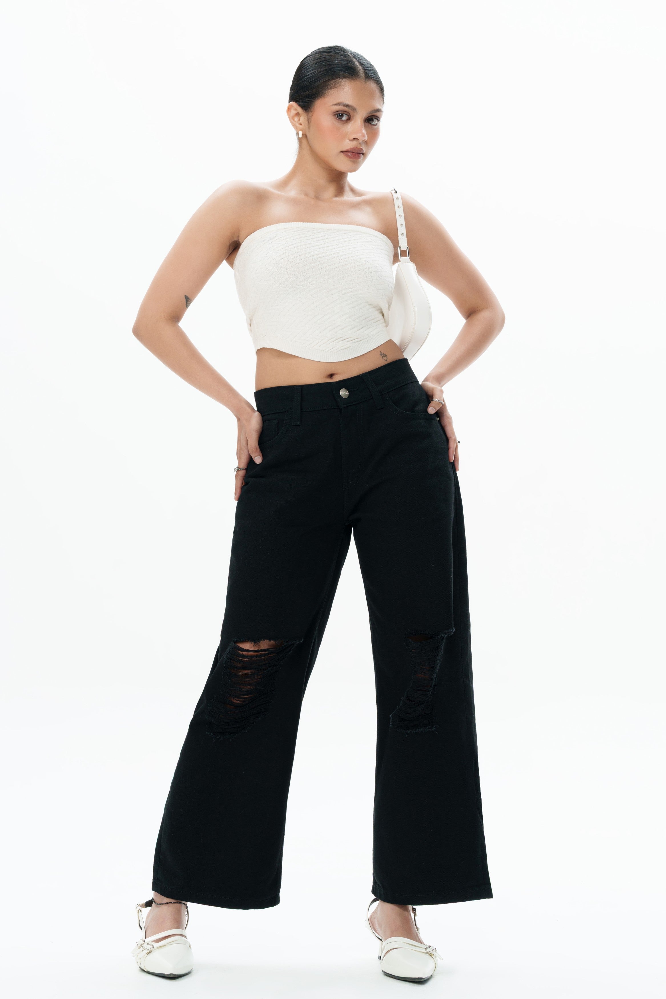 Black Void Ripped Cropped Baggy Jeans