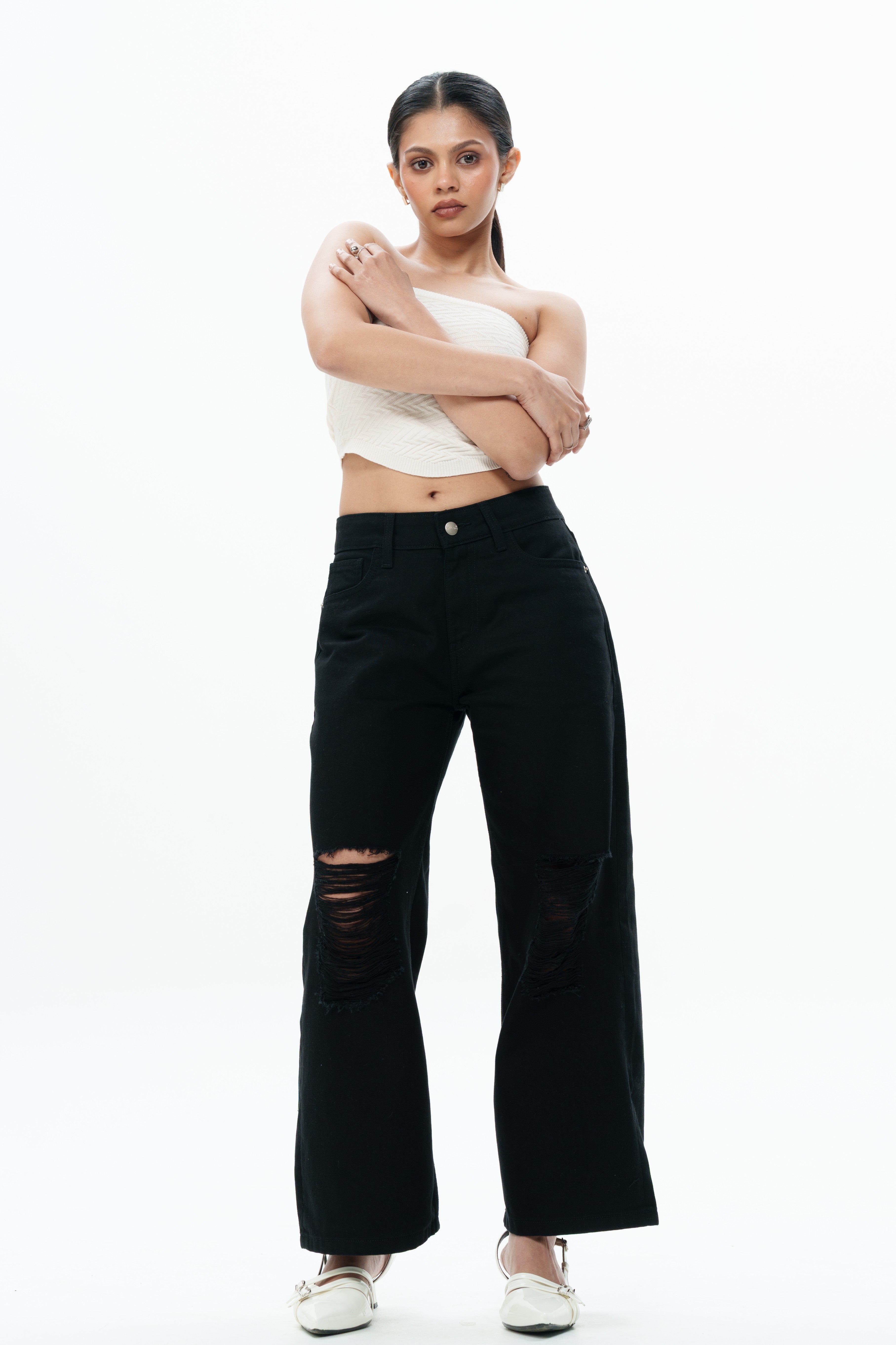 Black Void Ripped Cropped Baggy Jeans