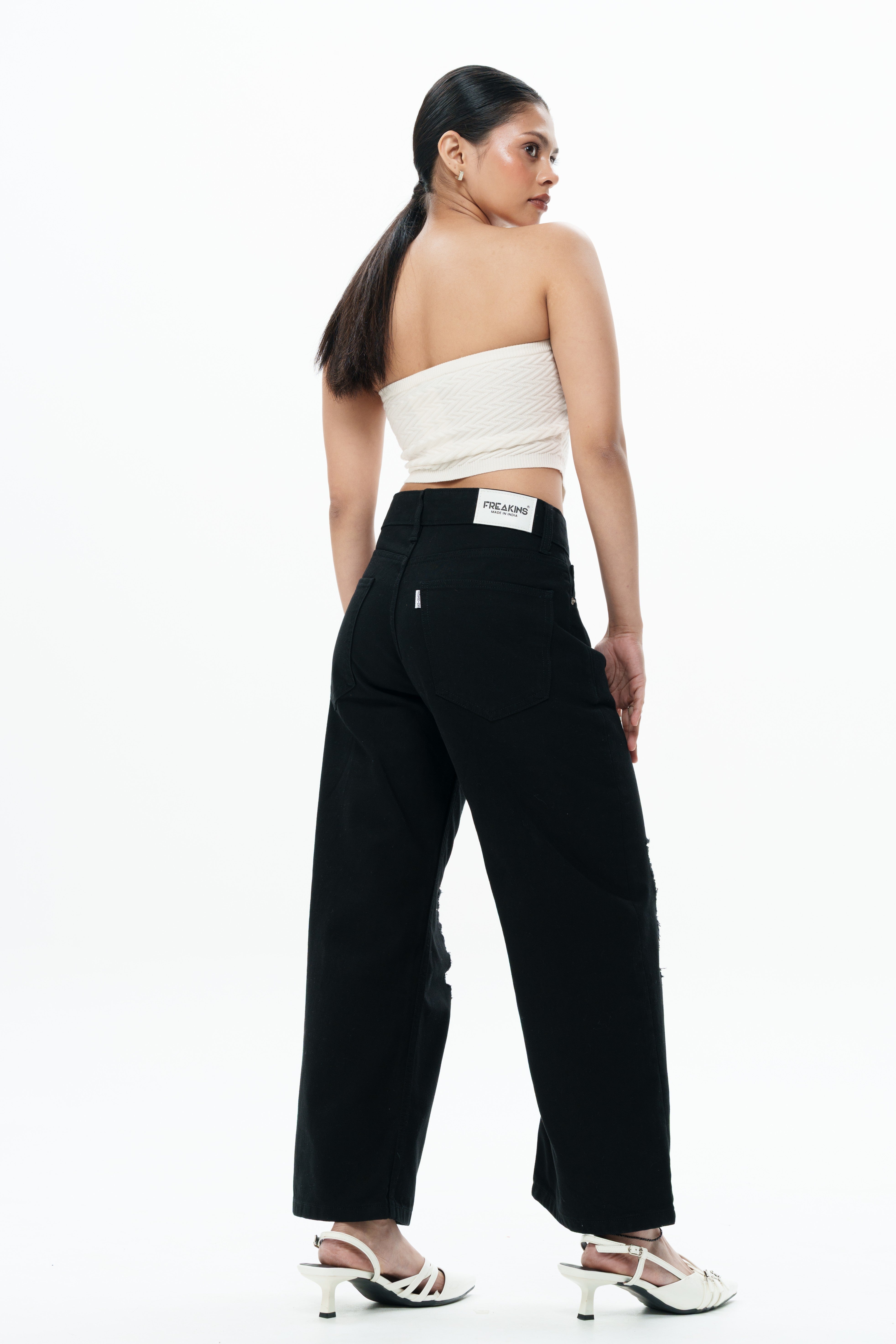 Black Void Ripped Cropped Baggy Jeans