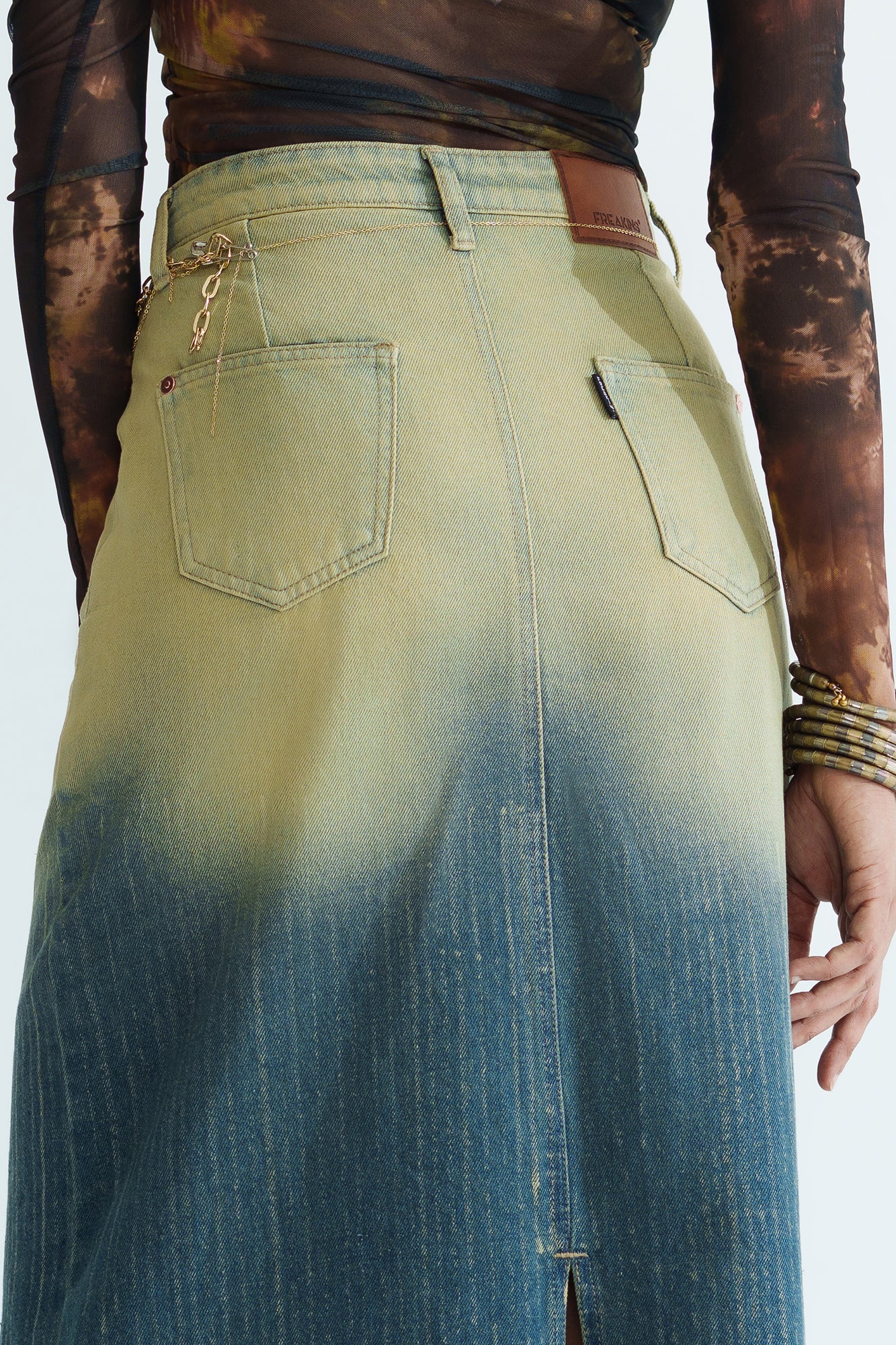 Sunfade Long Straight Denim Skirt