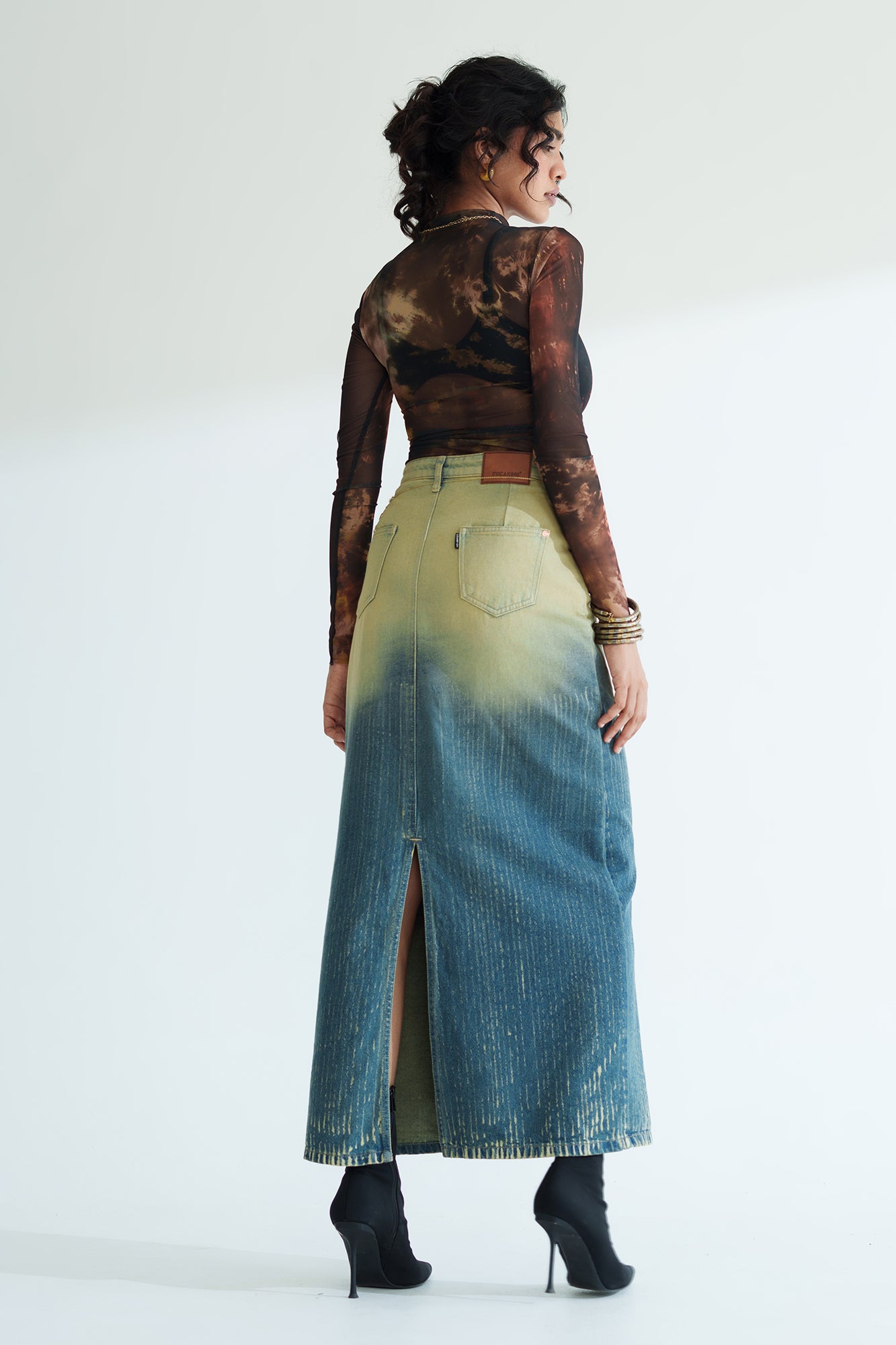 Sunfade Long Straight Denim Skirt