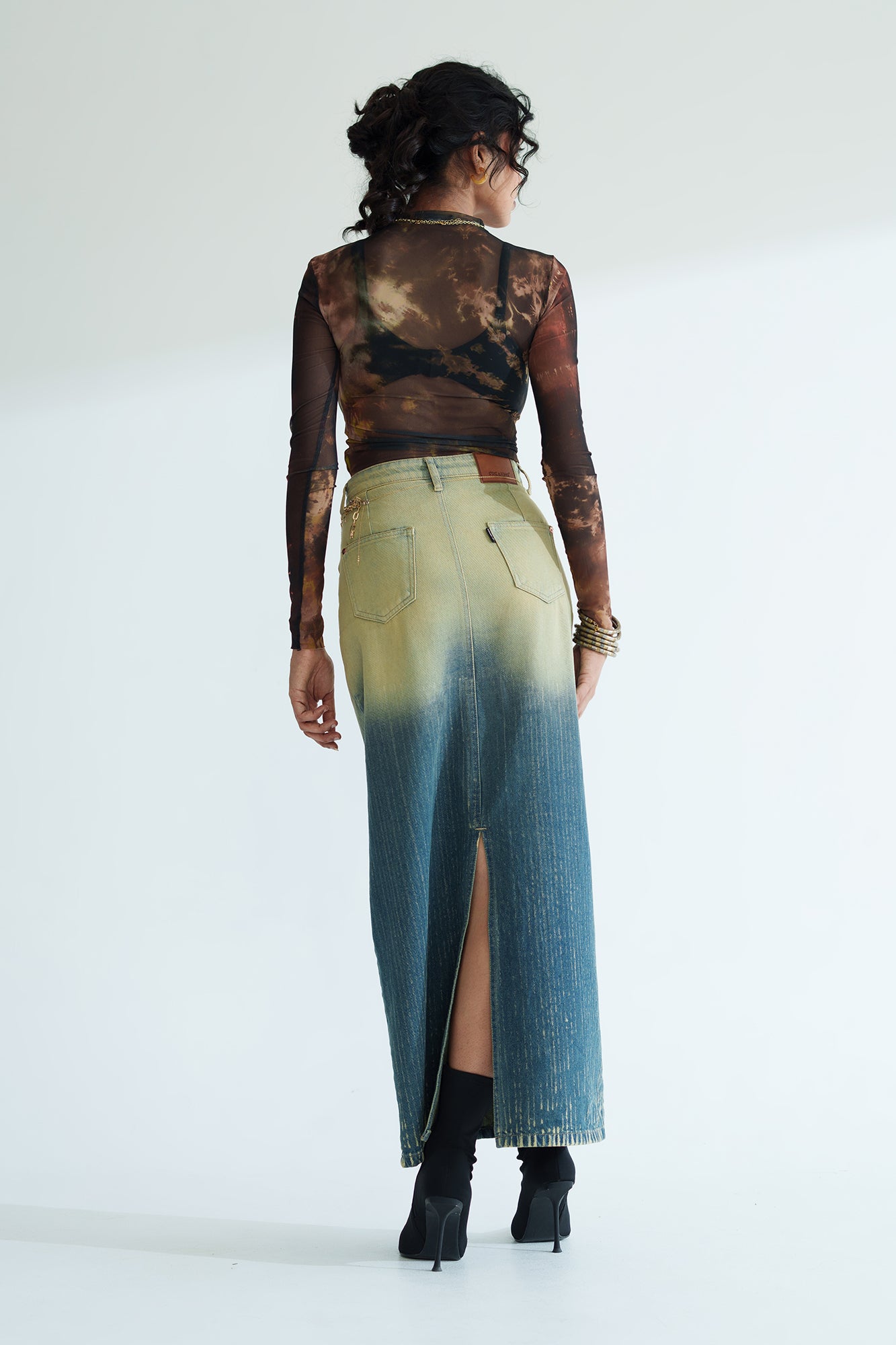 Sunfade Long Straight Denim Skirt