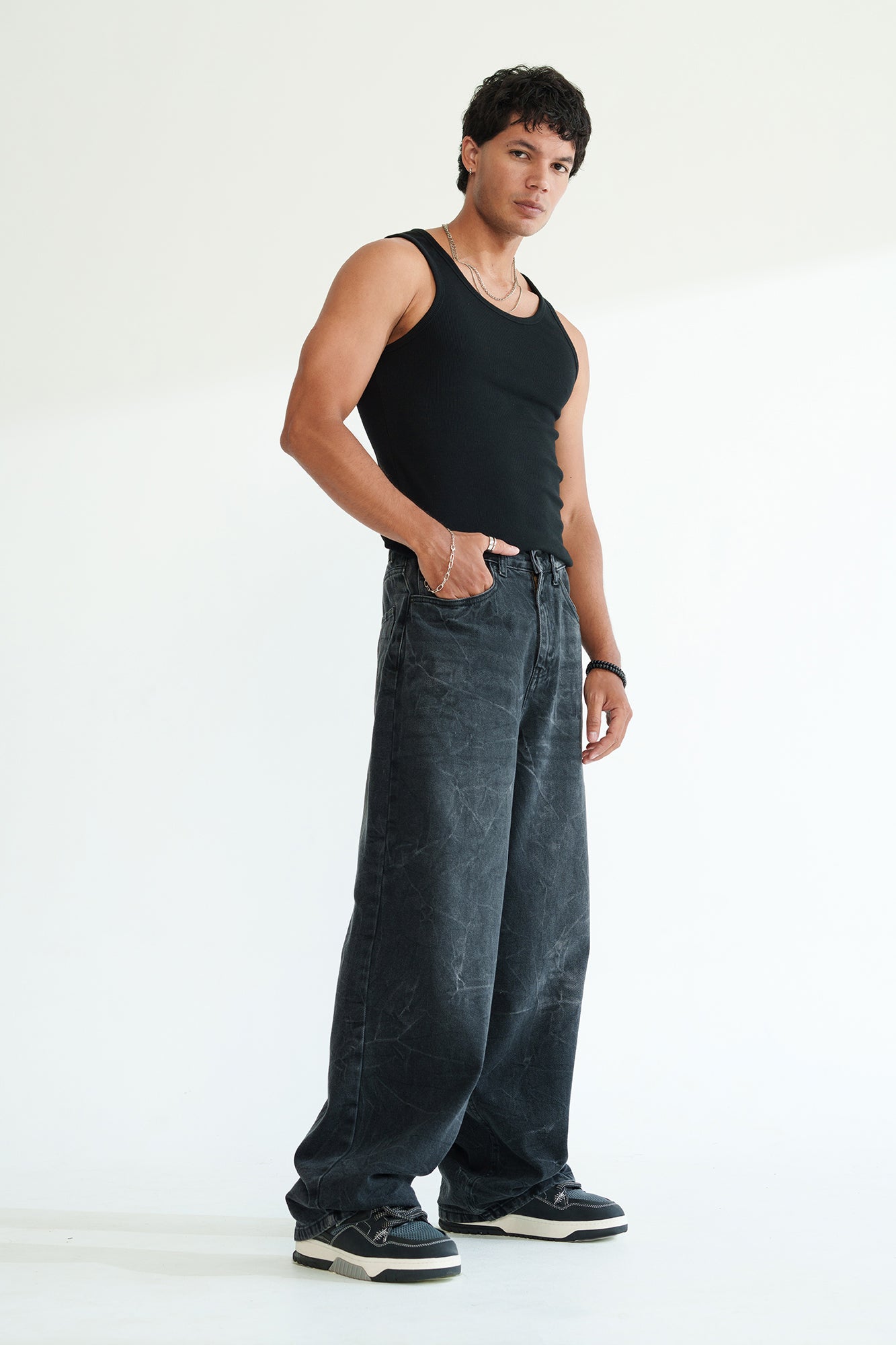 Static Black Men's Baggy Straight Jeans