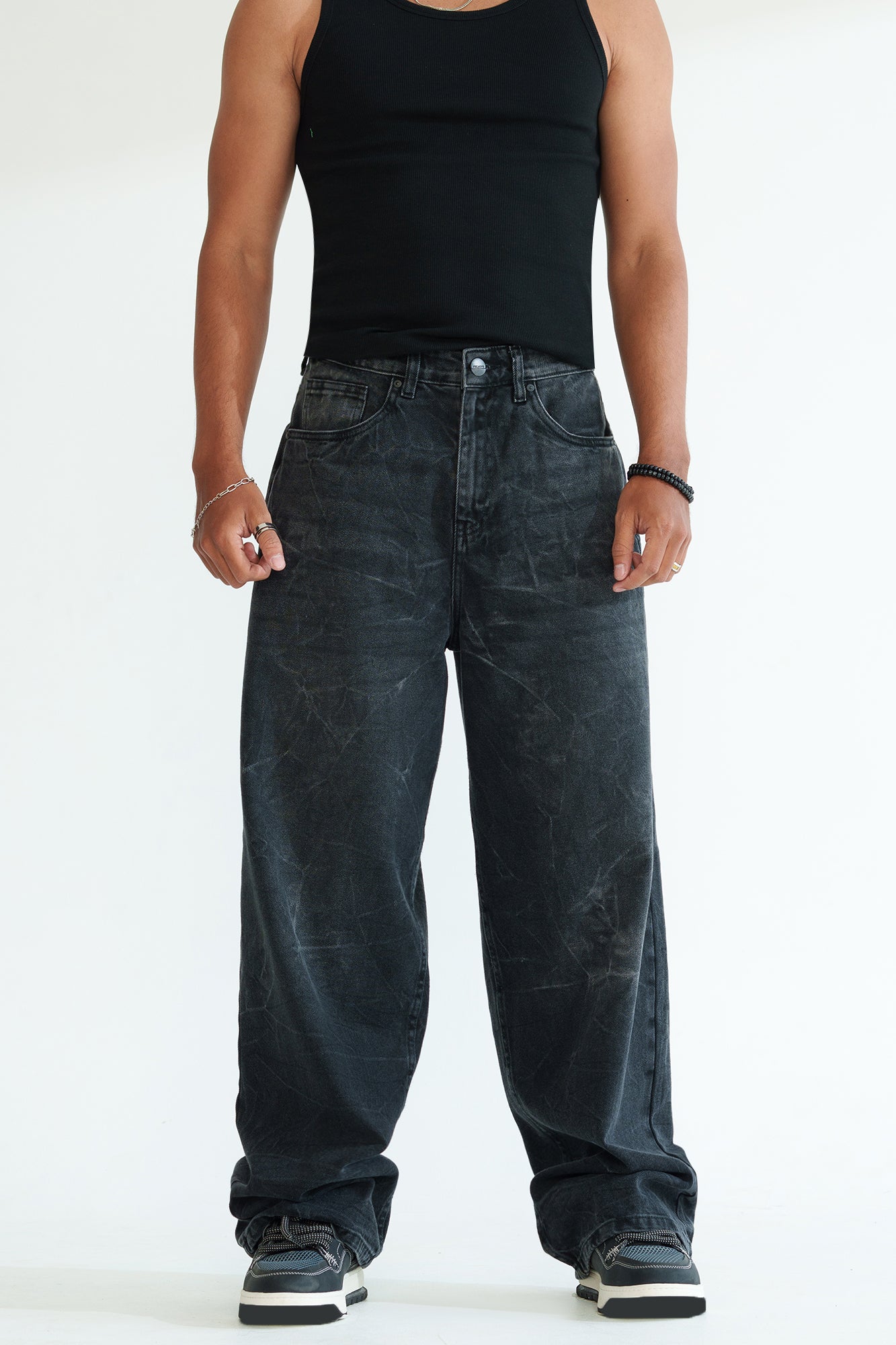 Static Black Men's Baggy Straight Jeans