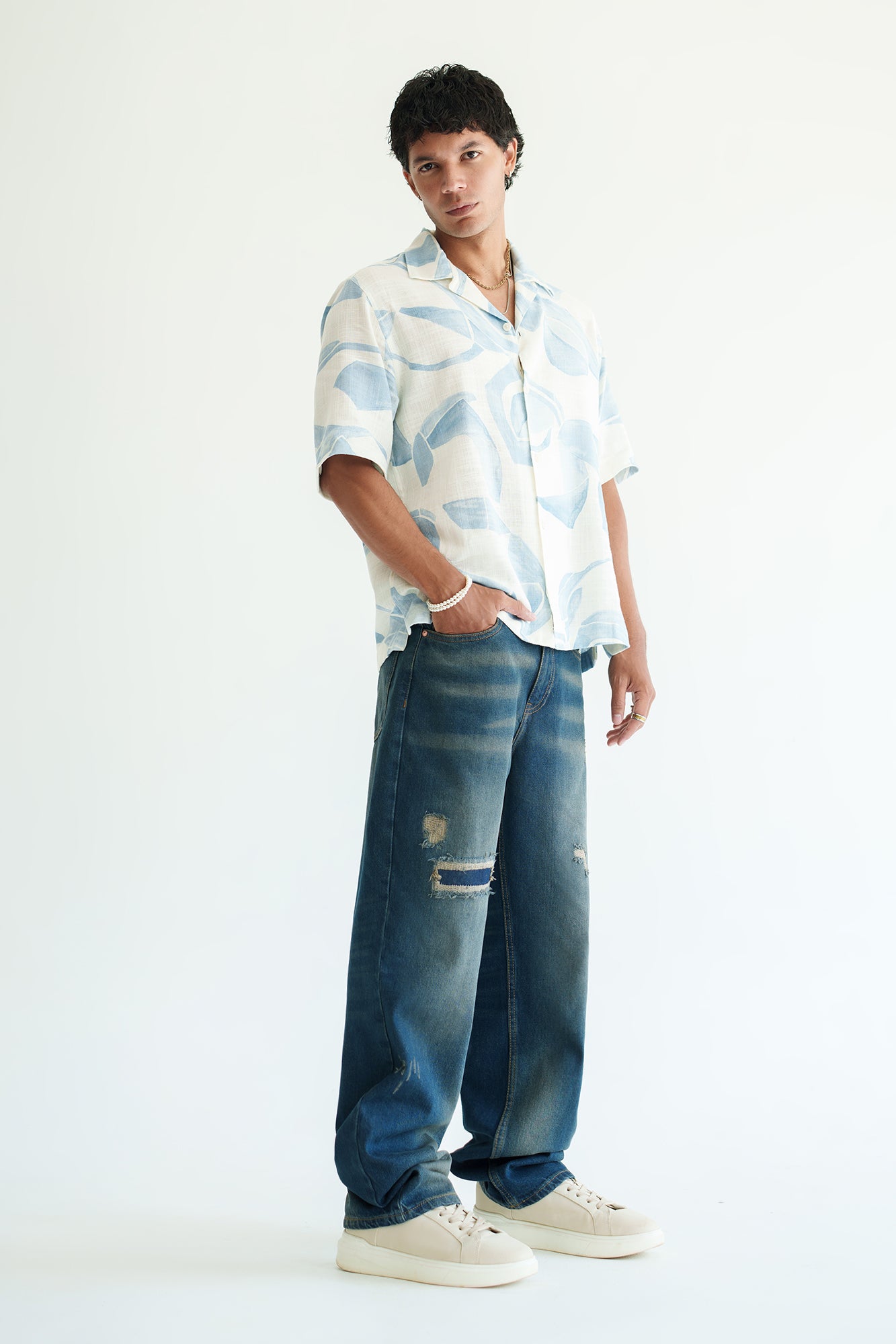 Vintage Distressed Men's Baggy Straight Jeans
