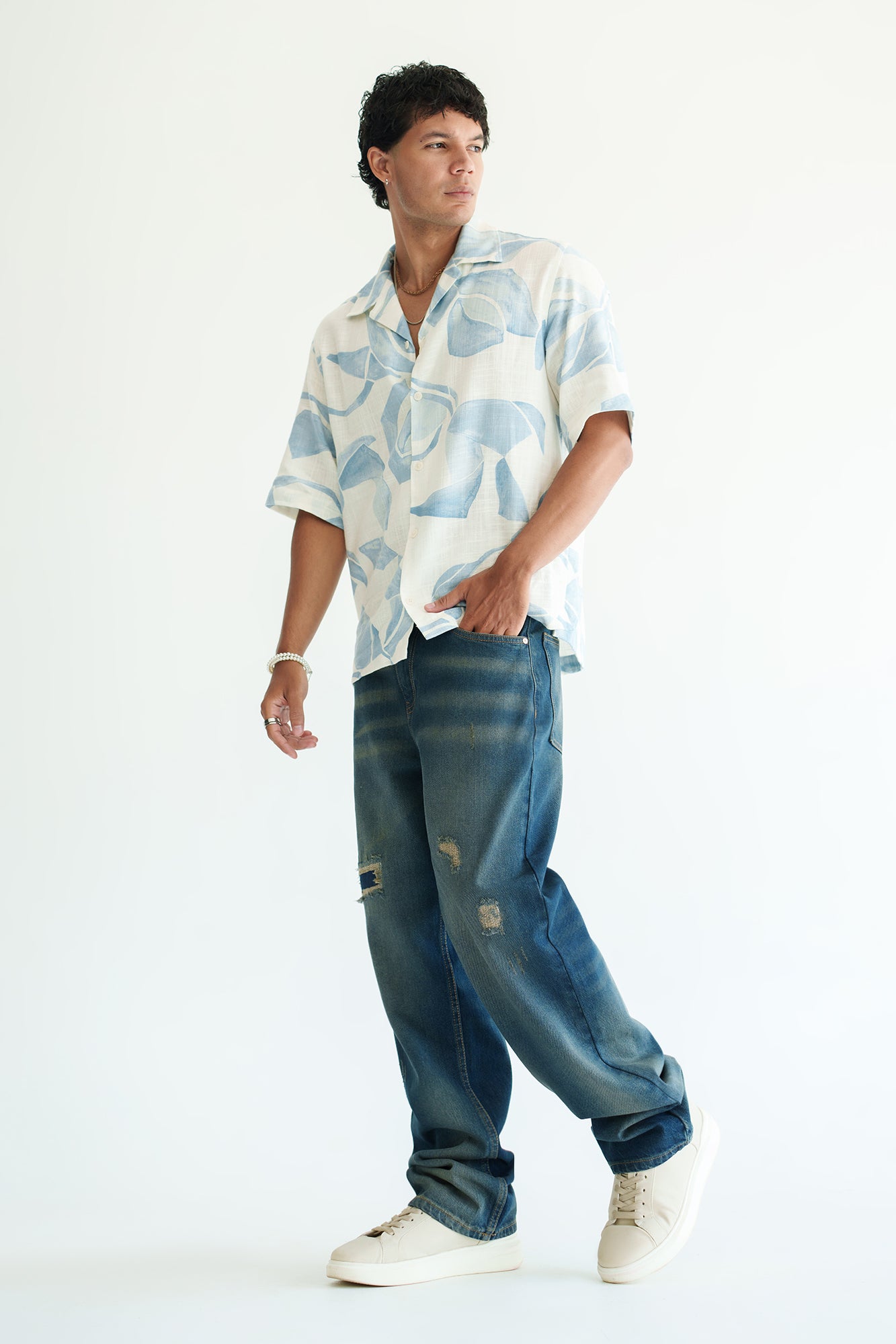 Vintage Distressed Men's Baggy Straight Jeans
