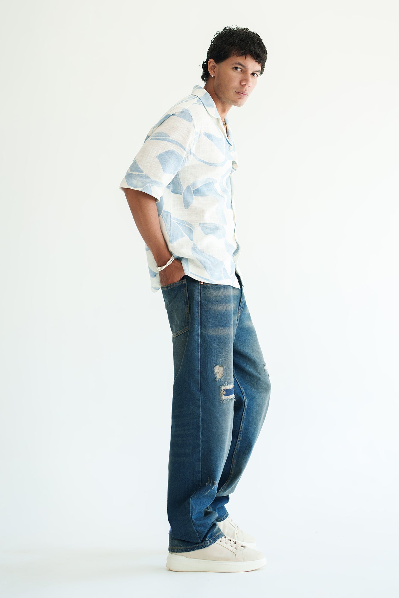 Vintage Distressed Men's Baggy Straight Jeans